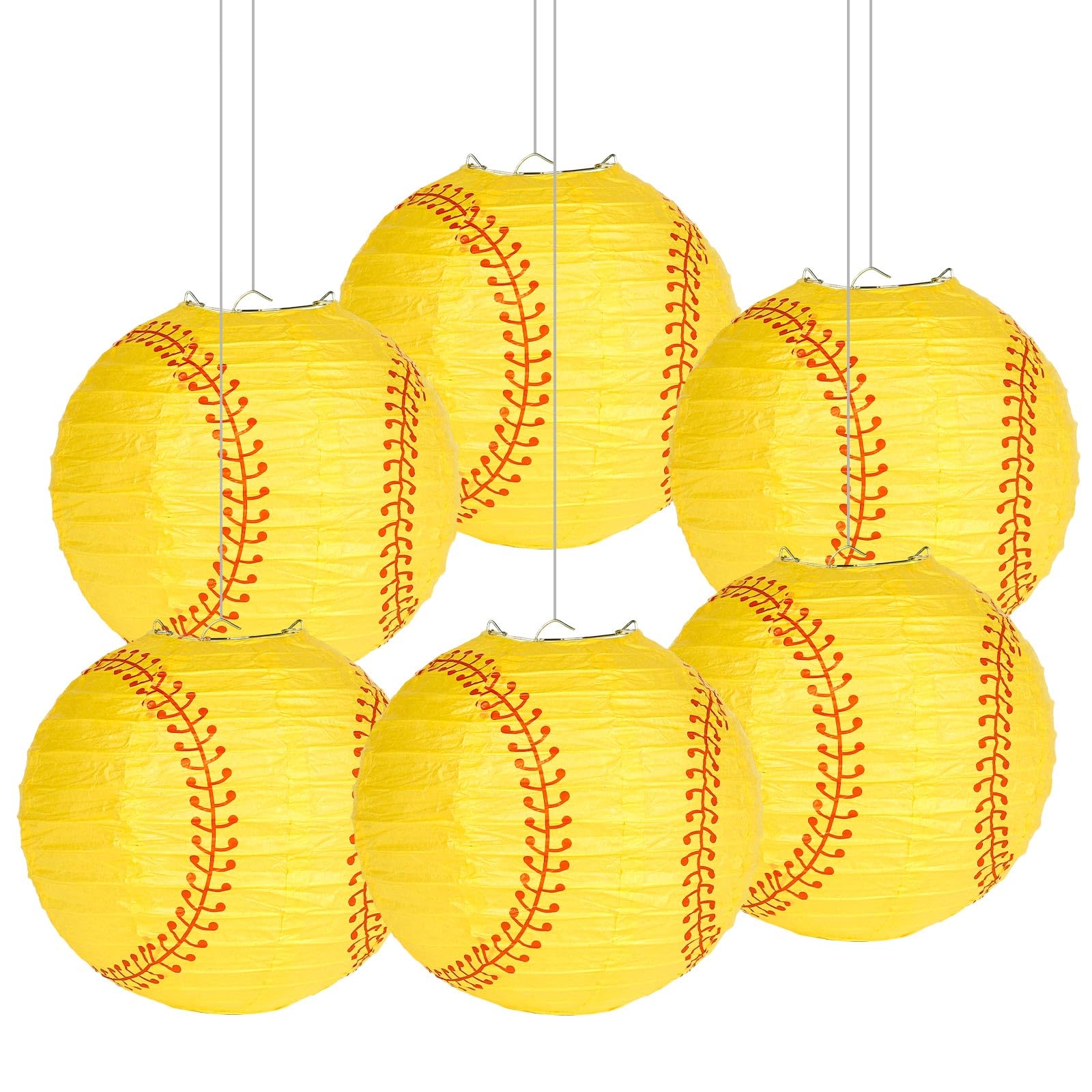 6 Pcs Softball Paper Lantern  8 Inch Softball Hanging Paper Lanterns  Sports Ball Lantern for Softball-Themed Party Bithday Baby Shower Wedding Sports Game Decoration