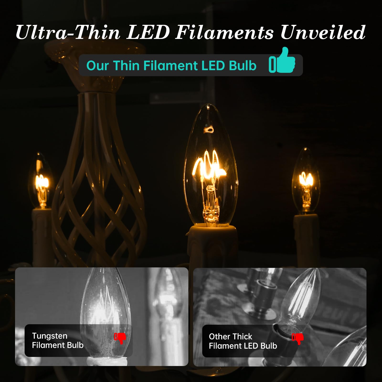 Amdtu E12 25 Watt Equivalent Clear Small Base Led Bulb Candelabra Candle Ca10 Dimmable Ideal Chandelier Light For Dining Rooms A