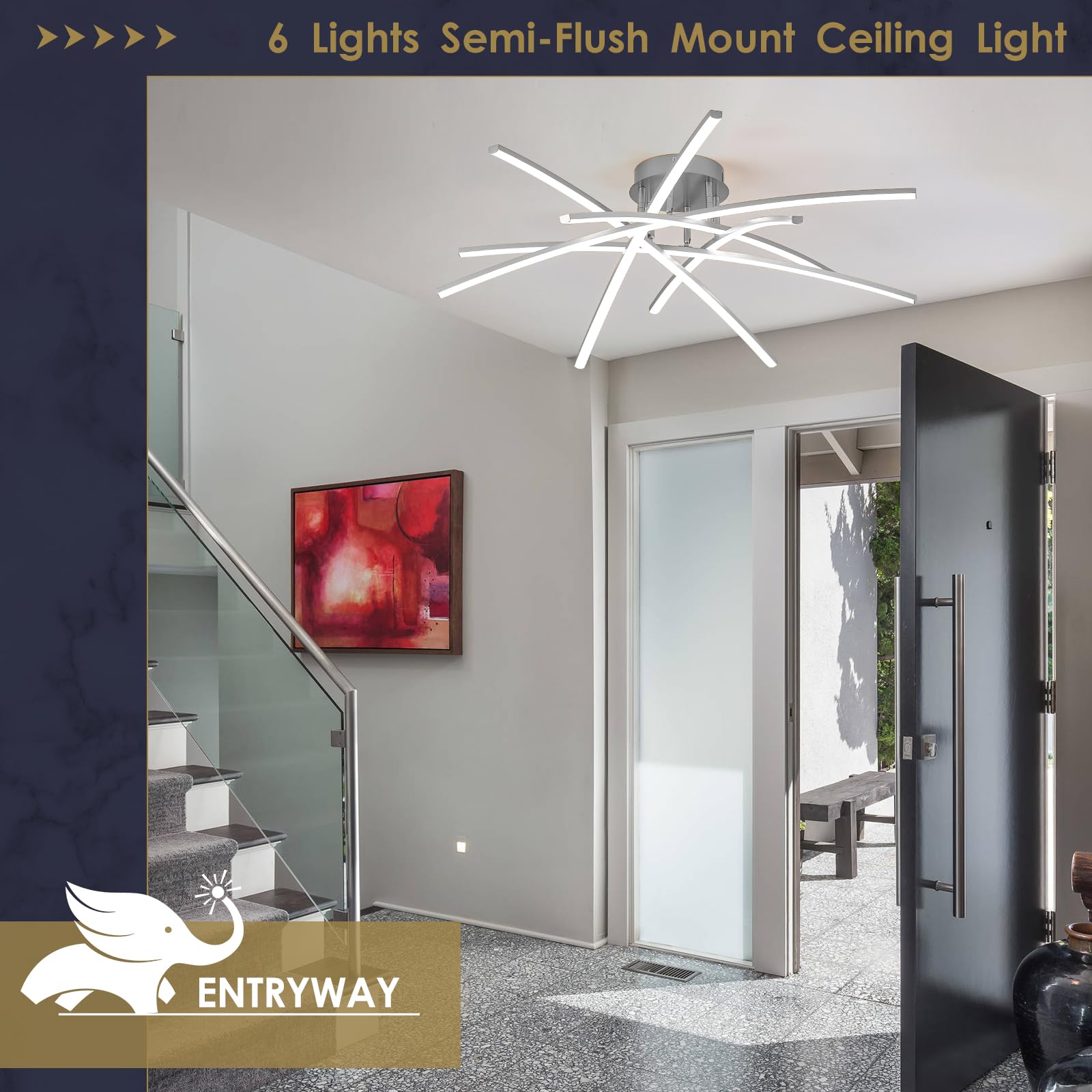 Airyphant Semi Flush Mount Ceiling Light, 32.8    Dimmable Led Chandelier Modern Ceiling Lighting Fixture Dimmable Remote Contro