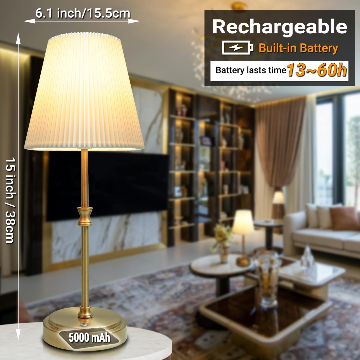 Rechargeable Lamp, Milluxxi 15'' Cordless Lamp Battery Operated Touch Control Wireless Table Lamp With Stepless Dimming For Kitc