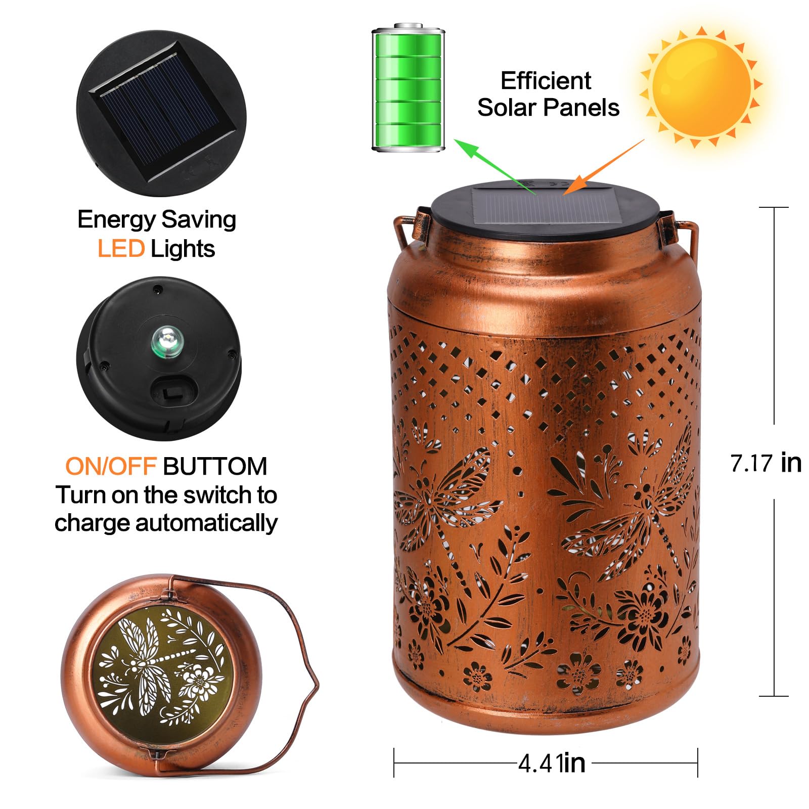 Dragonfly Solar Lanterns Outdoor Waterproof Garden Decor Hanging Solar Lights Birthdays Gifts For Women Mom Grandma Metal Garden Decorative Lights For Yard, Backyard, Patio, Porch
