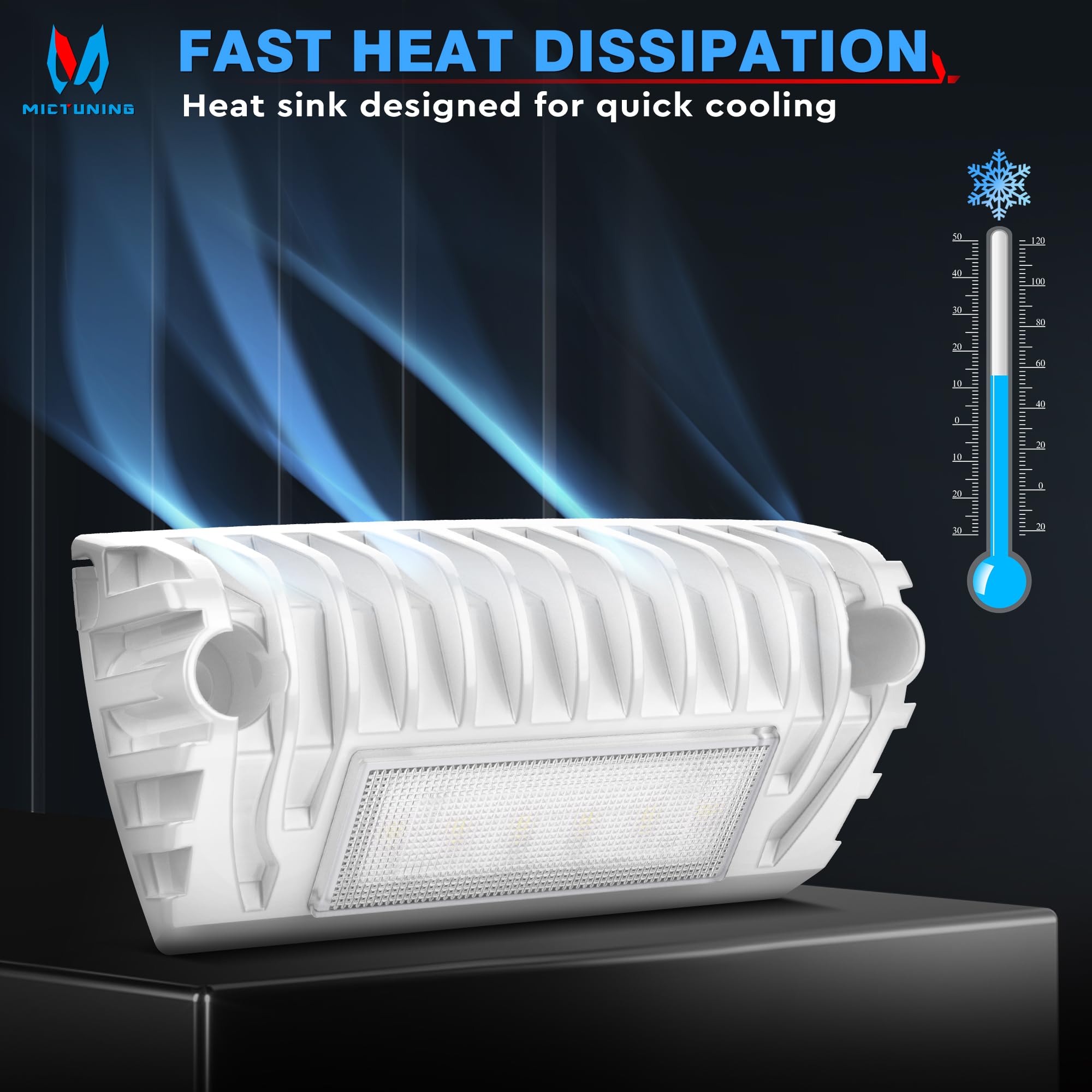 MICTUNING RV Exterior LED Porch Light, 12V 750LM, Aluminium, 2 Packs, White, Model MIC-RPL