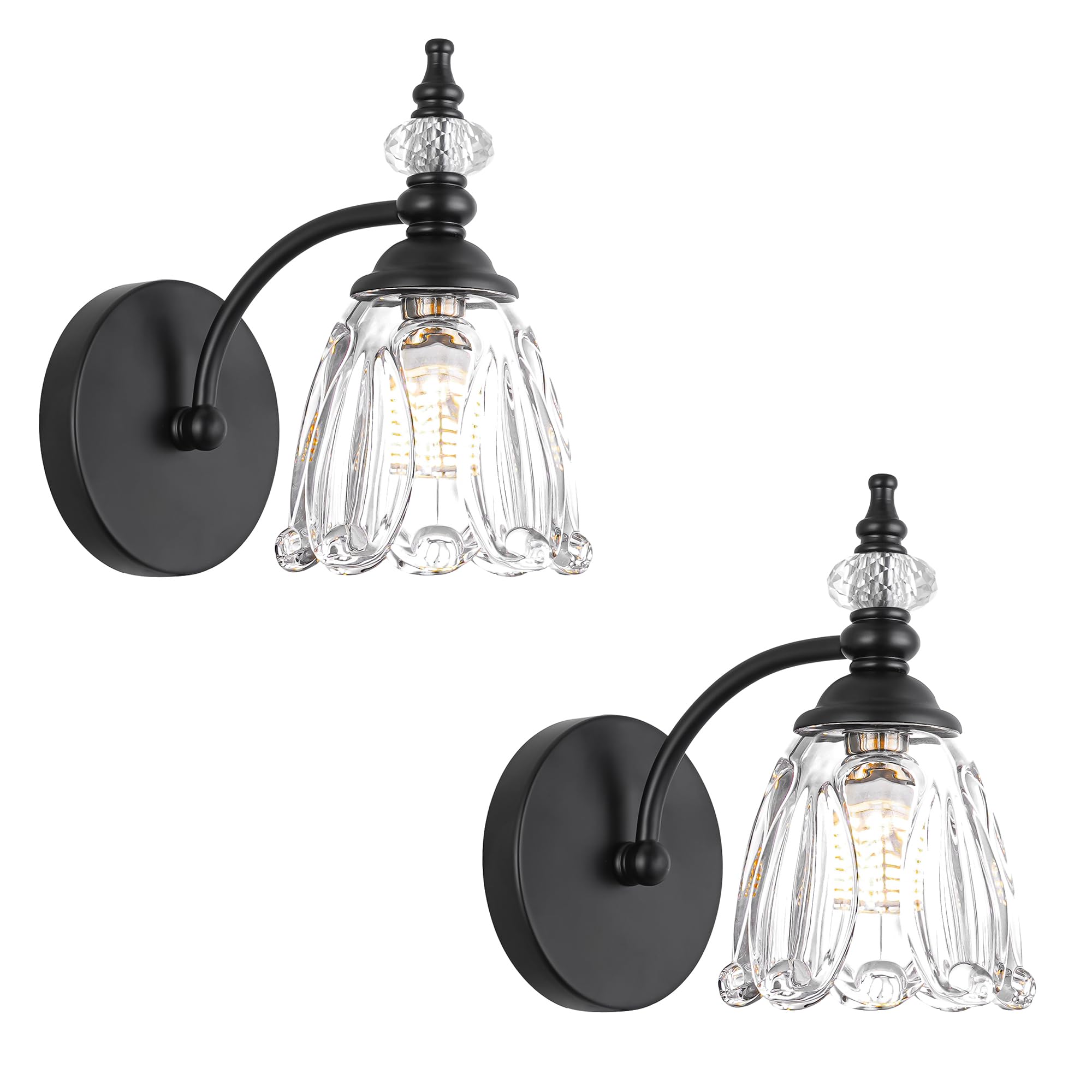 Ditoon Vintage Black Wall Sconces Set of Two, G9 Bulbs, Matte Black, Glass, Model DX230004V1