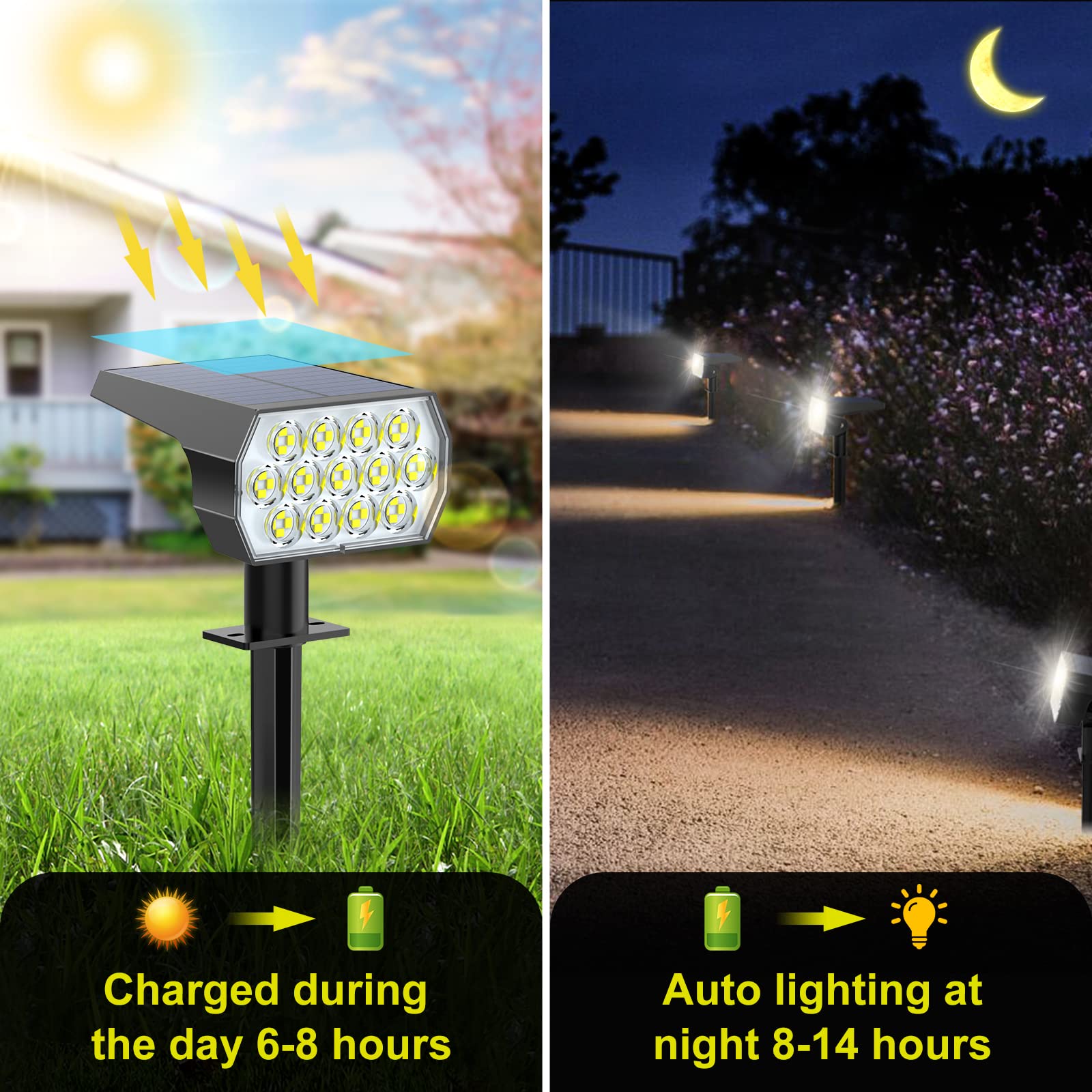 Fratink Solar Spot Lights Outdoor, [8 Pack/52 Led] 2-In-1 Solar Landscape Spotlights, 3 Lighting Modes Solar Garden Lights, Ip65