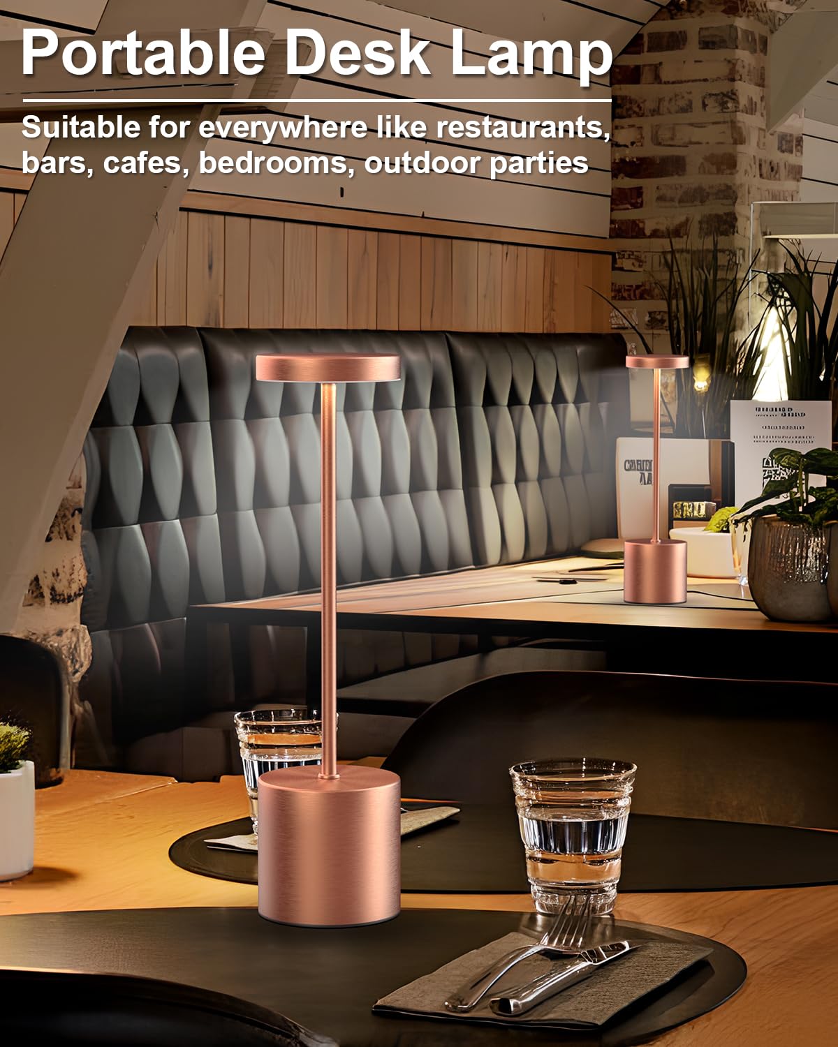 Swinerton Cordless Table Lamp, Rechargeable LED Light, 5000mAh Battery, 3 Color Dimmable, Model 9067S, Rose Gold