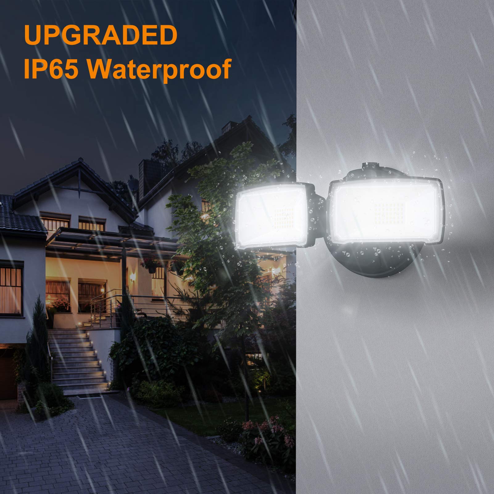 Lepower 28W Dusk To Dawn Led Security Light, 3000Lm, Ip65 Waterproof, Black, 5500K White Light, 2 Adjustable Heads, Model Yy01B-B