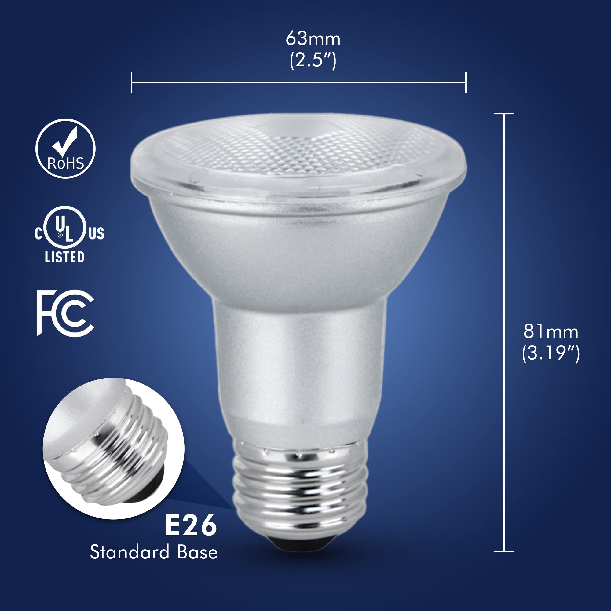 Xtricity LED PAR20 Dimmable Flood Light Bulb, 7W (50W Equivalent), 500 Lumens, Soft White 3000K, 4 Pack, Energy Star Certified