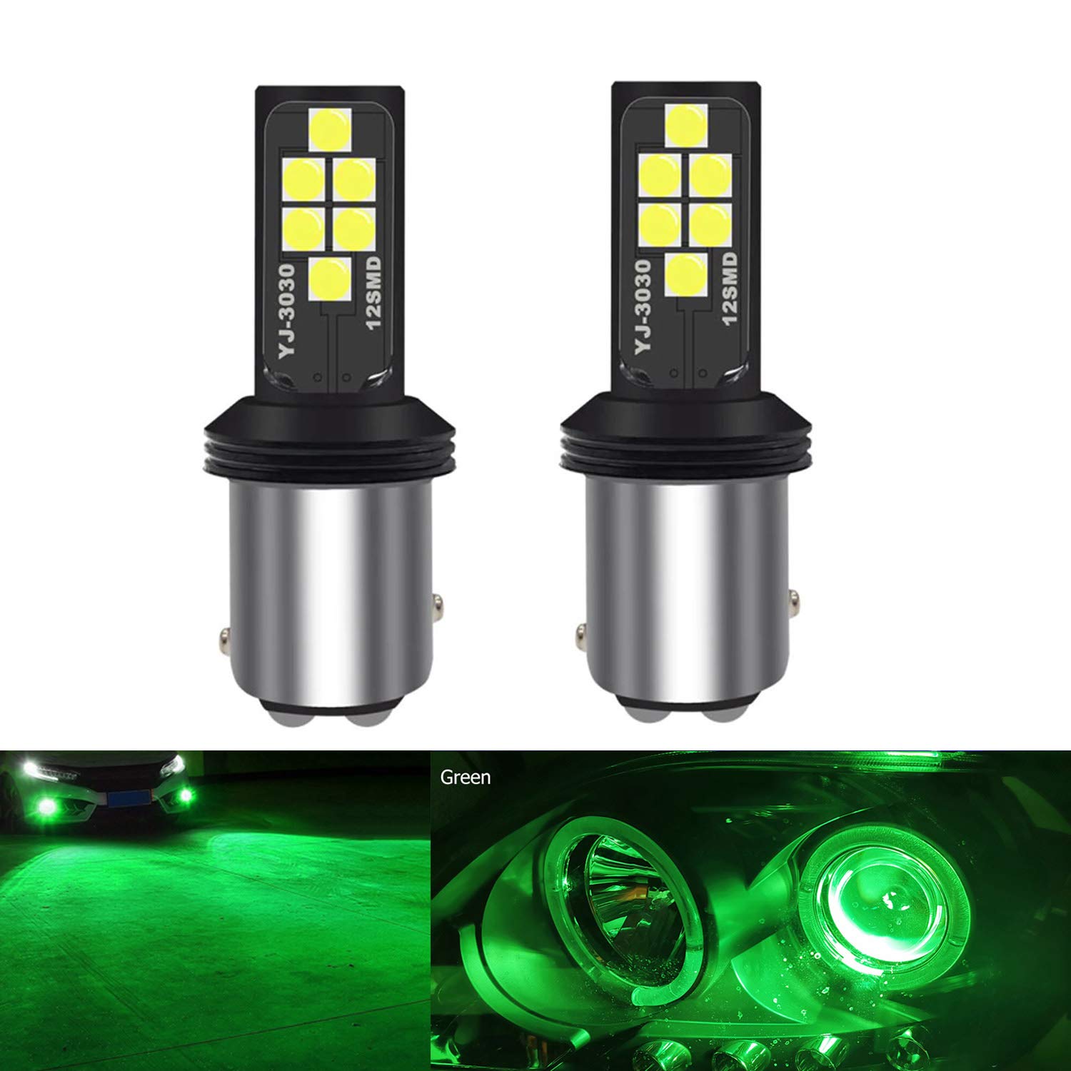 SOCAL-LED LIGHTING Green 1157 BAY15d LED Turn Signal Bulb, 3030 SMD, Pack of 2