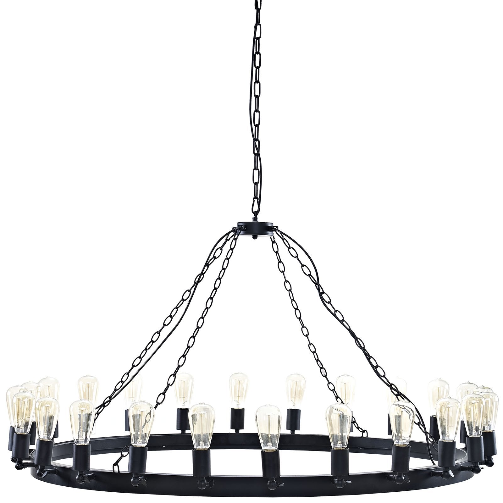 Modway Teleport 52 Modern Farmhouse Rope and Steel Metal Round Ceiling Light Pendant Chandelier In Brown