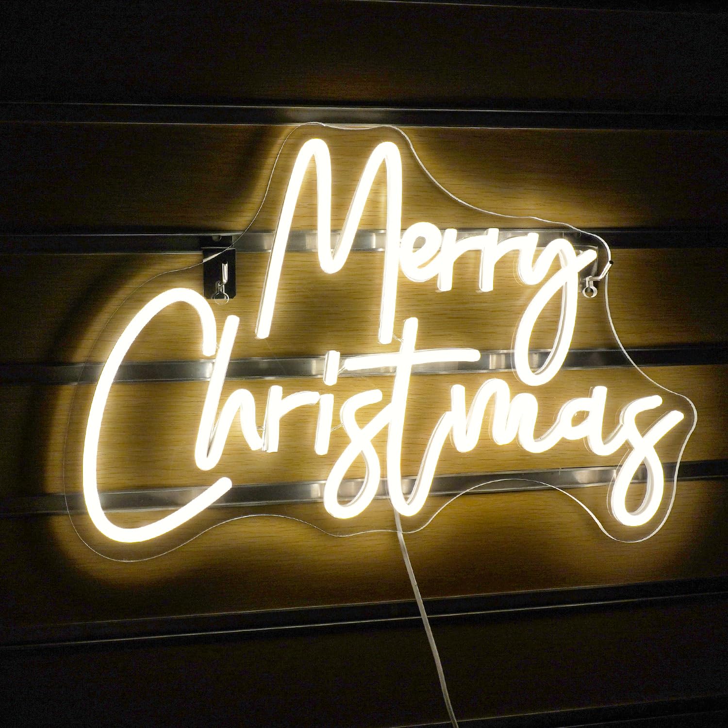 WLHOPE Merry Christmas Neon Sign, Dimmable LED Wall Decor, 12.6x16.14in, Warm White Acrylic