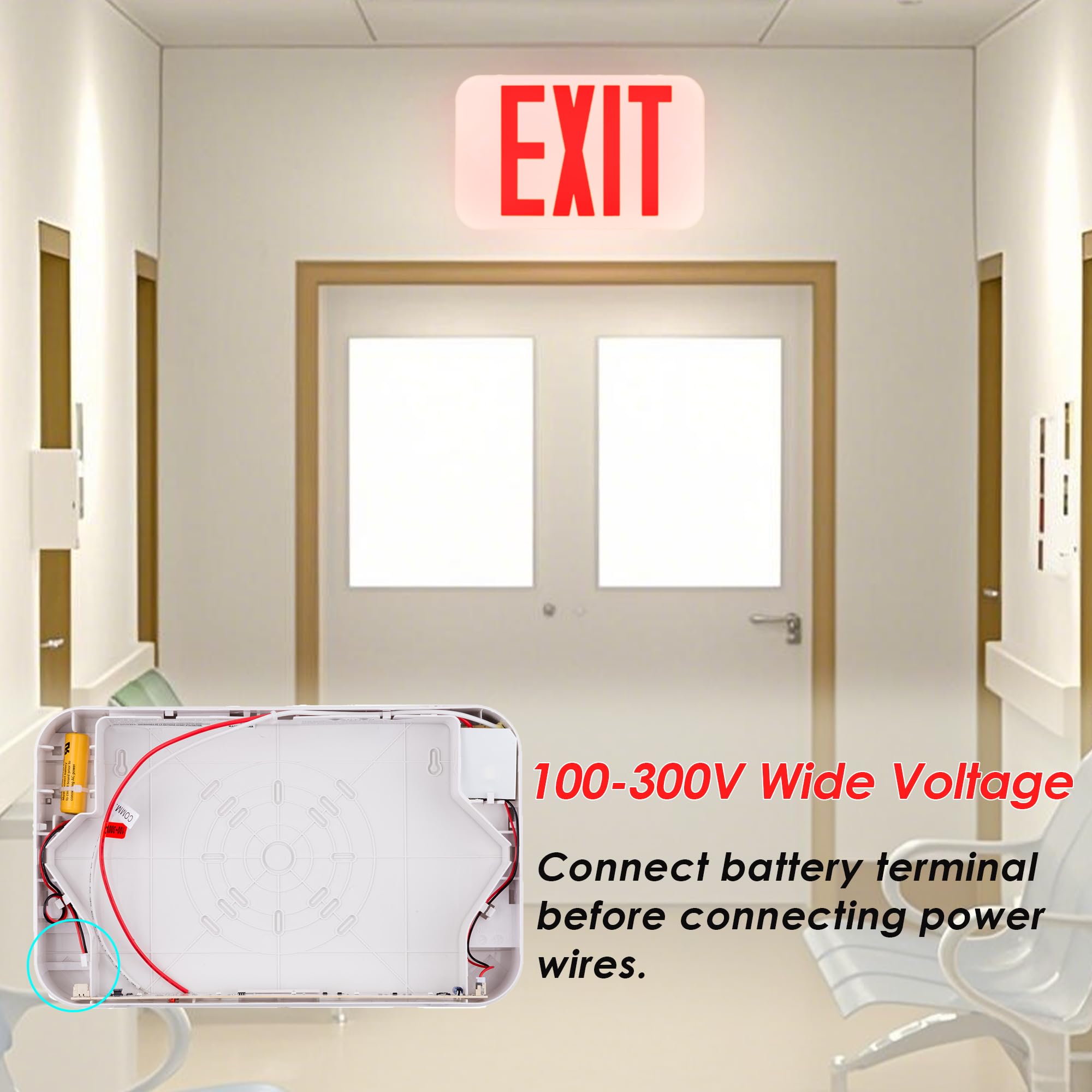 LIT-PaTH LED EXIT Sign, Double Face, Back Up Batteries, UL 924, 120-277V, 2-Pack, Red, Model LT-EL002