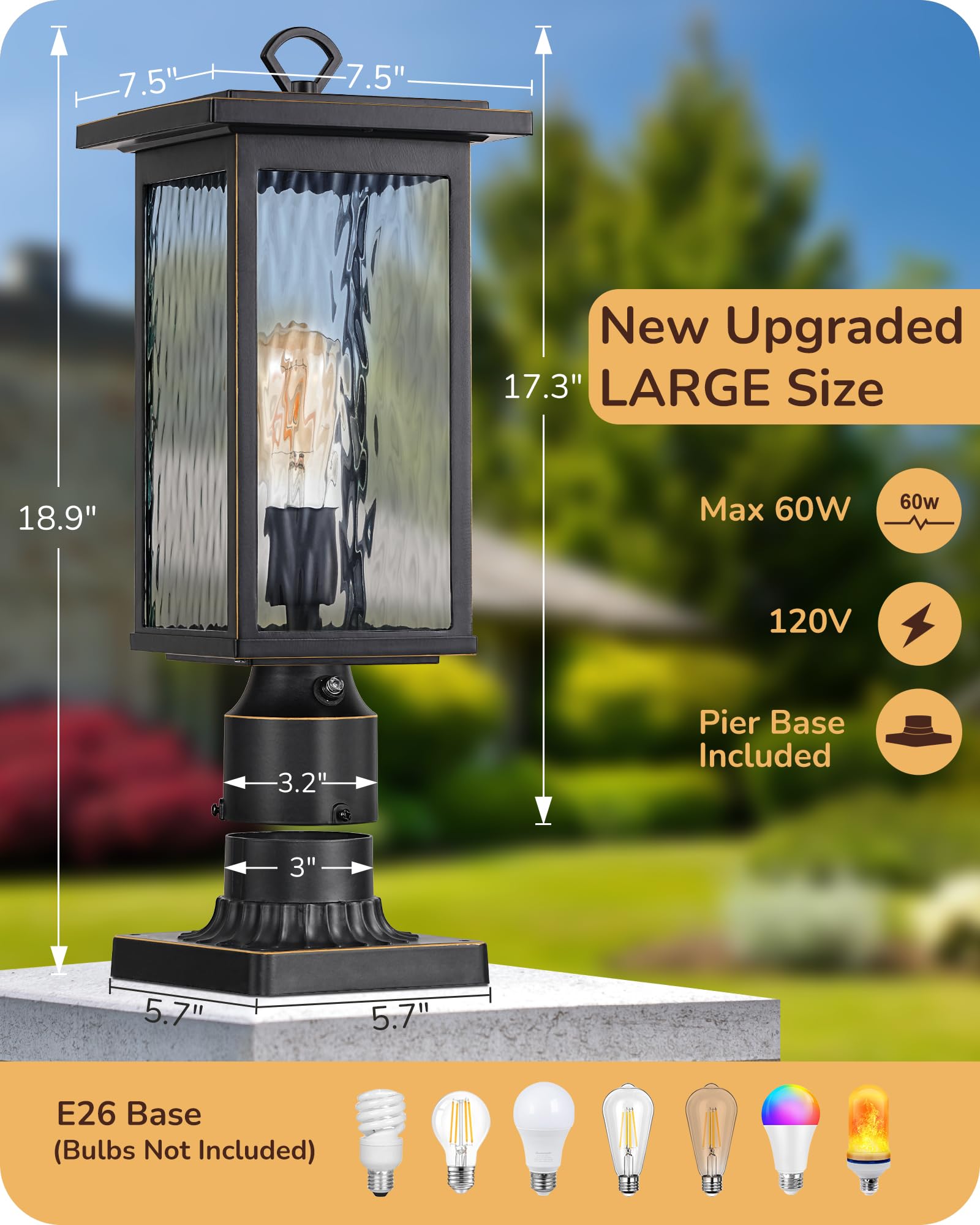 EDISHINE Large Dusk to Dawn Post Lights Outdoor, 19H Lamp Post Exterior Lighting with Pier Mount Base, Aluminum Pole Lantern H