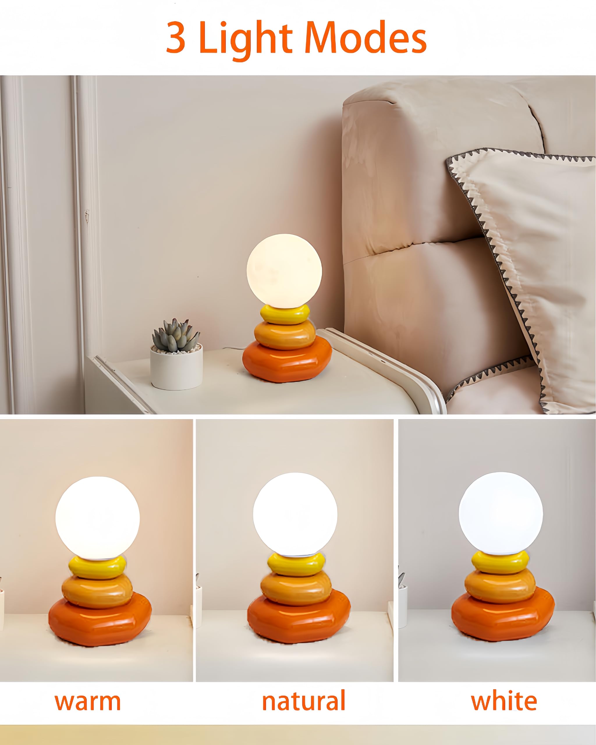 Mgchayoli Aesthetic Cute Small Lamp Modern Orange Cool Funky Stacked Stone Ceramic Table Lamp Unique Novelty Nightstand Bedside