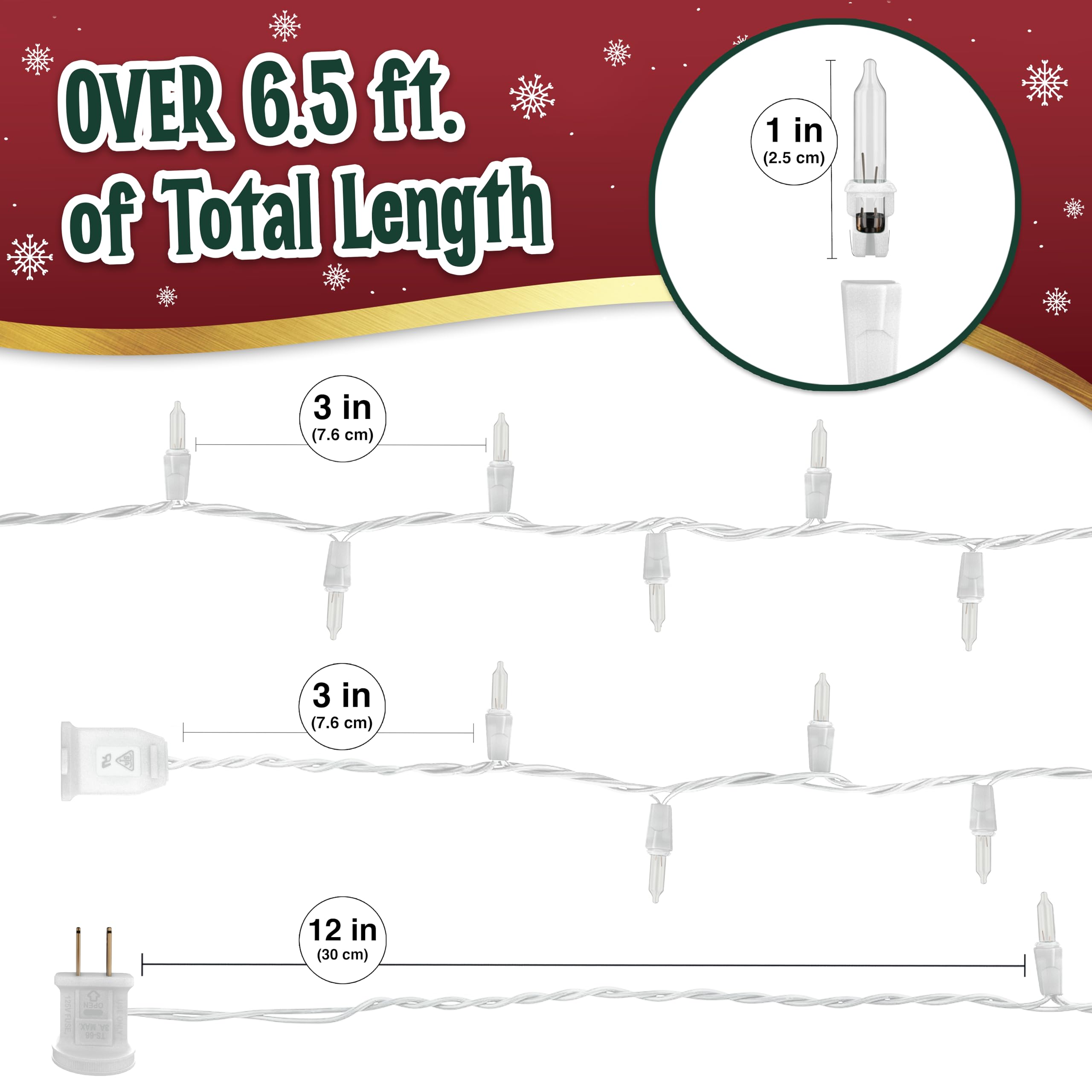 Stargo Clear Warm White Christmas Tree Lights, 35 Mini Bulbs, 6.3 ft String, Multifunctional, Glass, White Wire