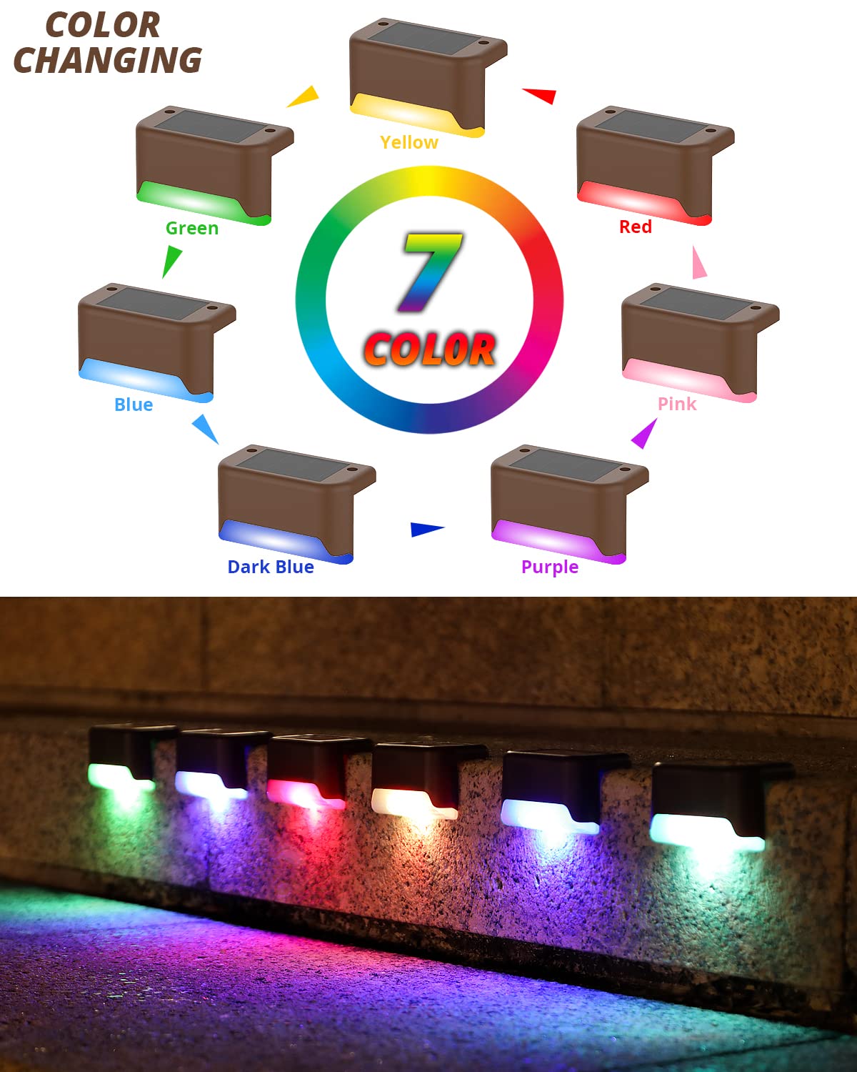 Eddorunning Solar Deck Lights 8-Pack, Waterproof Color Changing Lights For Fence & Pool