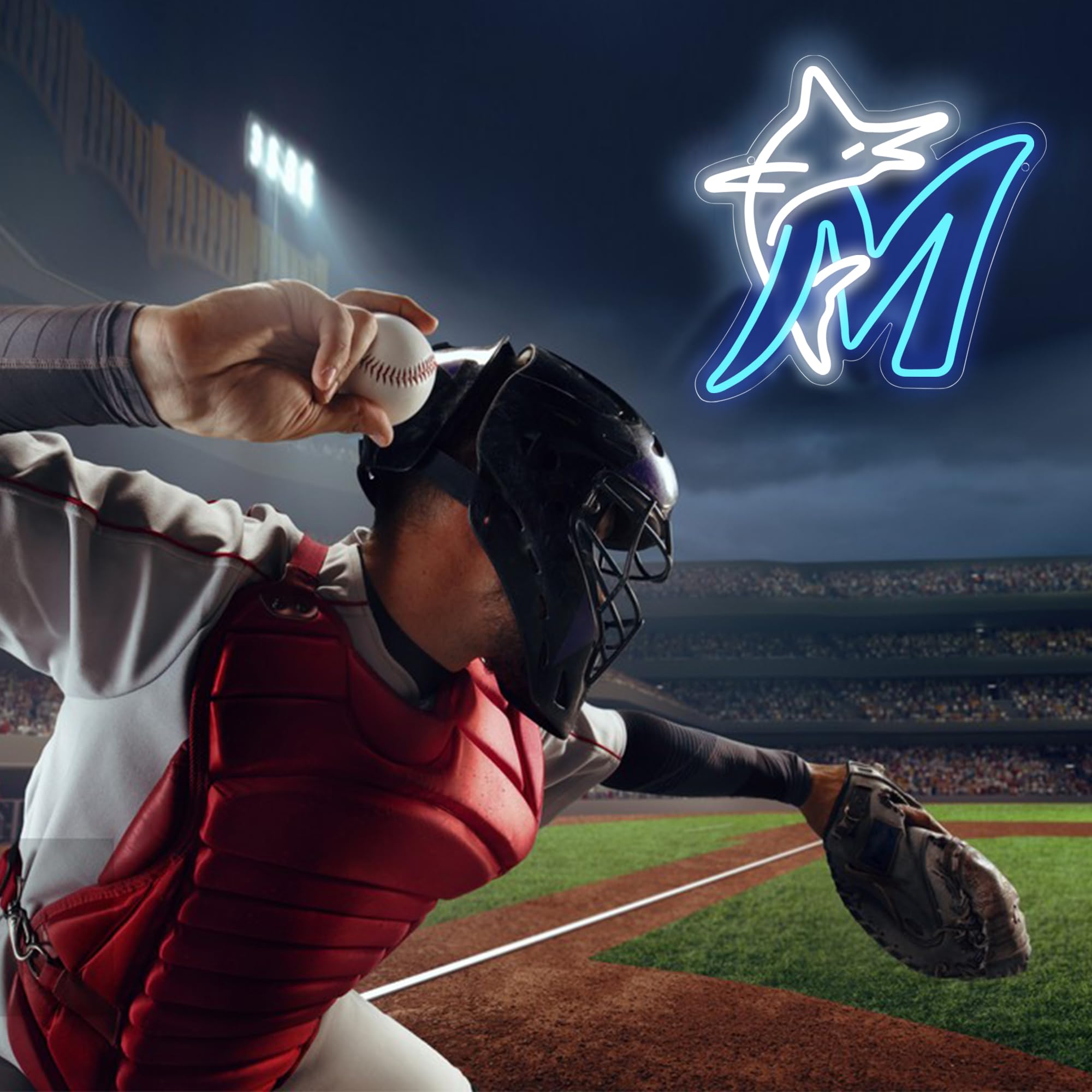 Brineon Baseball Neon Sign For Wall Decor Baseball Team Logo Neon Light Up Sign For Man Cave Led Sign For Bedroom Birthday Gifts For Sports Fans 5V Usb Powered Size 12.5 * 12.5Inch(Zyld143)