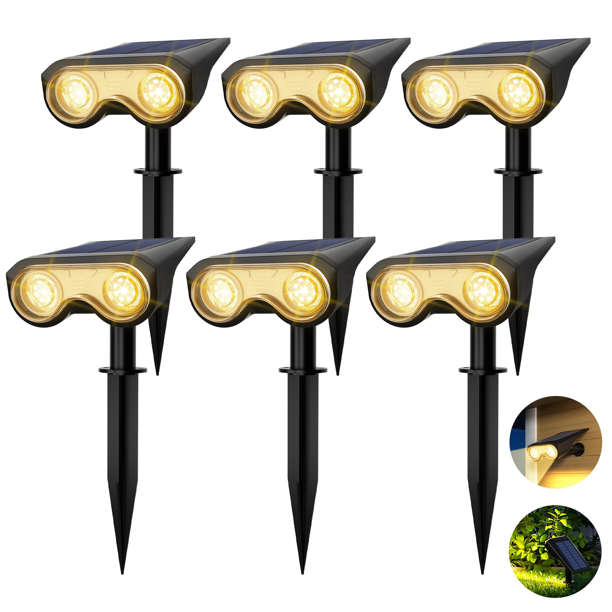 HMDecor Solar Spot Lights, 6 Pack, IP67 Waterproof, 3 Lighting Modes, Warm White, Model 9194