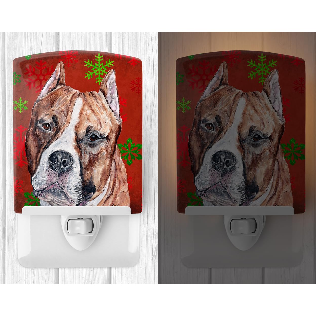 Carolines Treasures Ceramic Night Light, Staffordshire Bull Terrier, 6x4x3in, Multicolor, Model SC9752CNL, UL-Certified