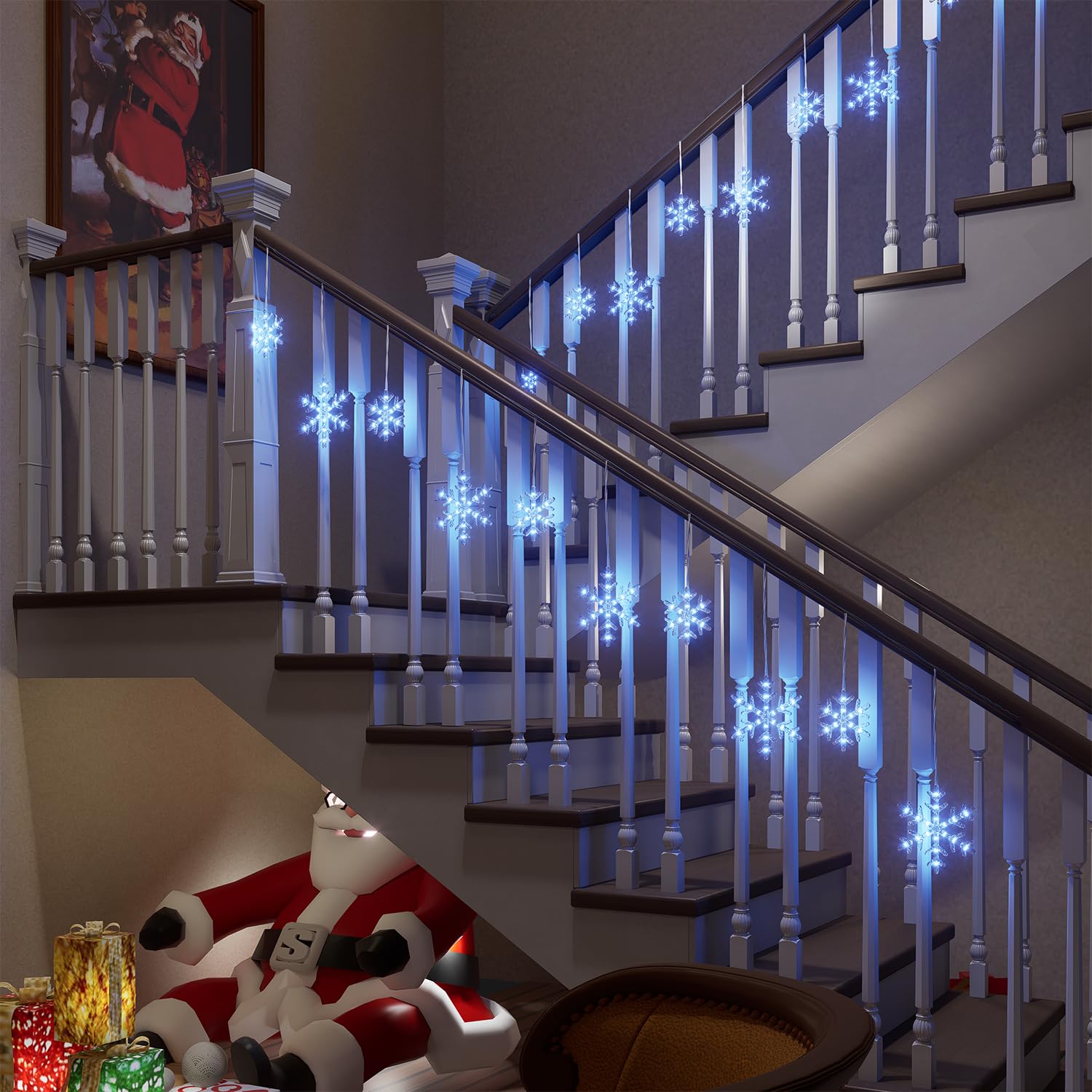 Beatineon Christmas Snowflake String Lights 9Ft 150 Leds Icicle Lights With 10 Drops For Indoor Outdoor Decoration Waterproof Co
