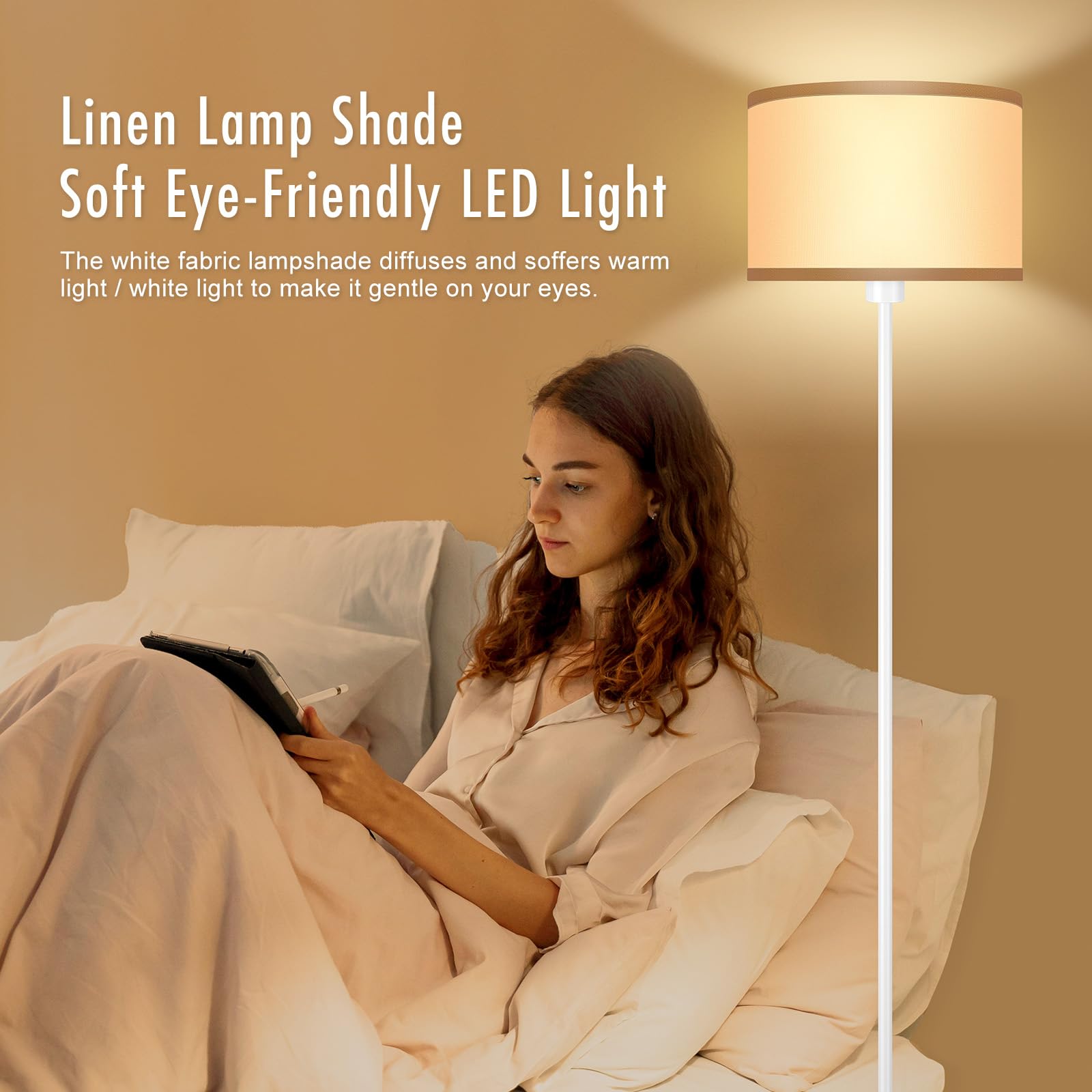 Floor Lamp White  Standing Lamp  58  Tall Floor Lamp With Lampshade  Foot Pedal Switch  Modern Small Floor Lamps For Living Room/Bedroom/Classroom/Kids Room  White Lamp For Girls  Gift(Without Bulb)