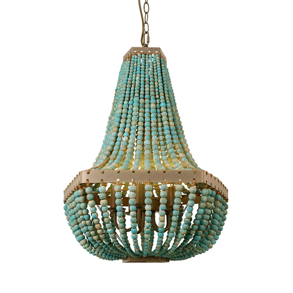 Newrays Wood Bead Chandelier Gray Blue Antique Rustic Kitchen Ceiling 5 Lights Fixtures (Grey Blue-Wl)
