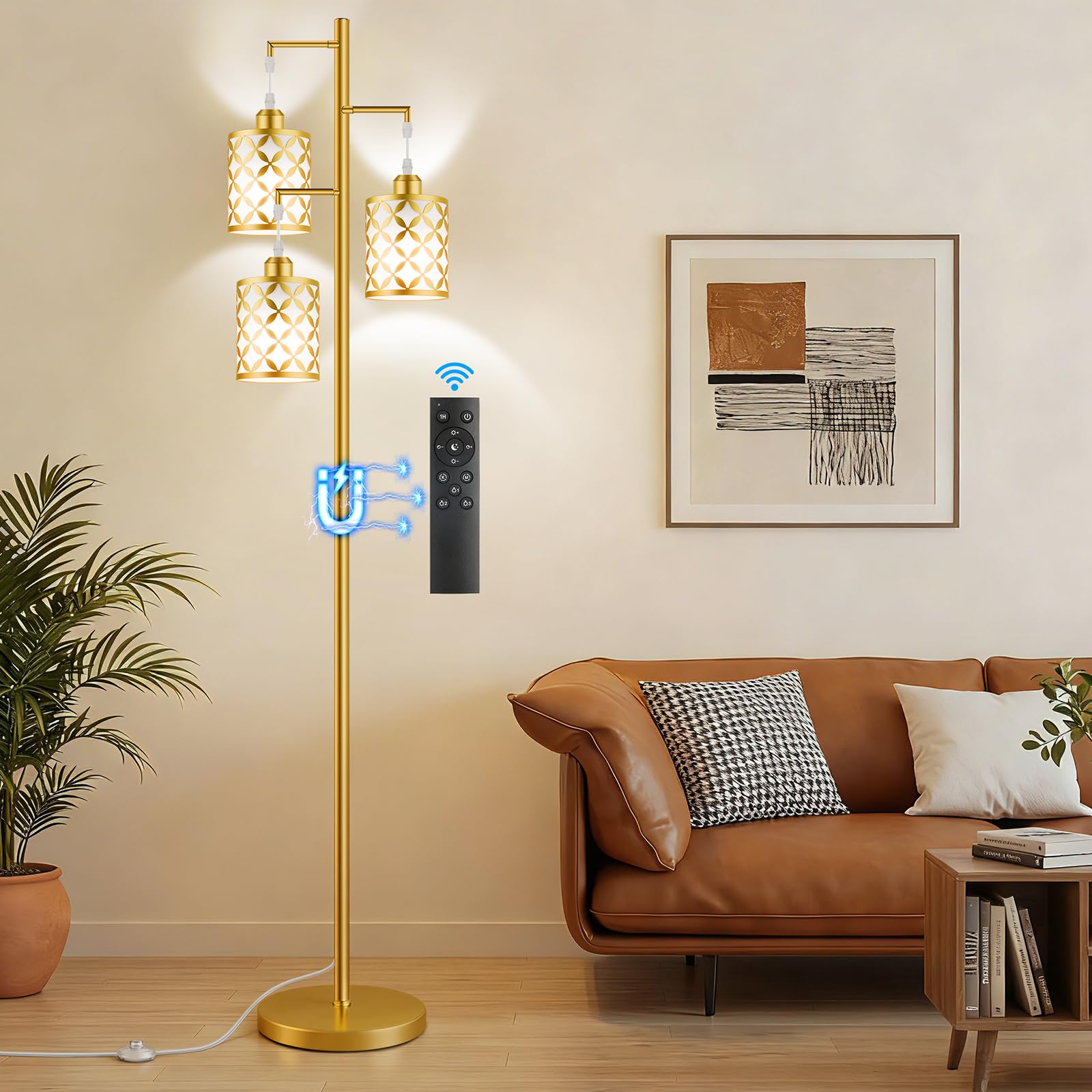 GHOOCEMLUX Dimmable Floor Lamp, Farmhouse Standing Lamp with Elegant Metal Cage, Industrial Tall Tree Floor Lamps for Living Roo