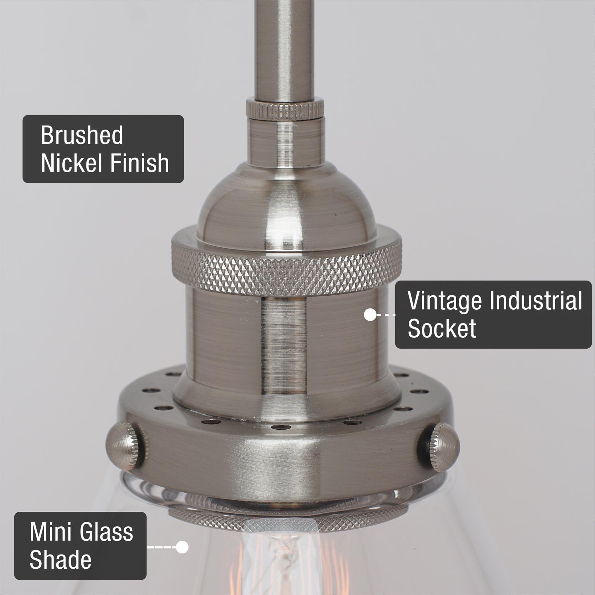 Kira Home Vintage Industrial Pendant Light, Dimmable, Adjustable Height, Brushed Nickel, Model RV-CP6962-BN