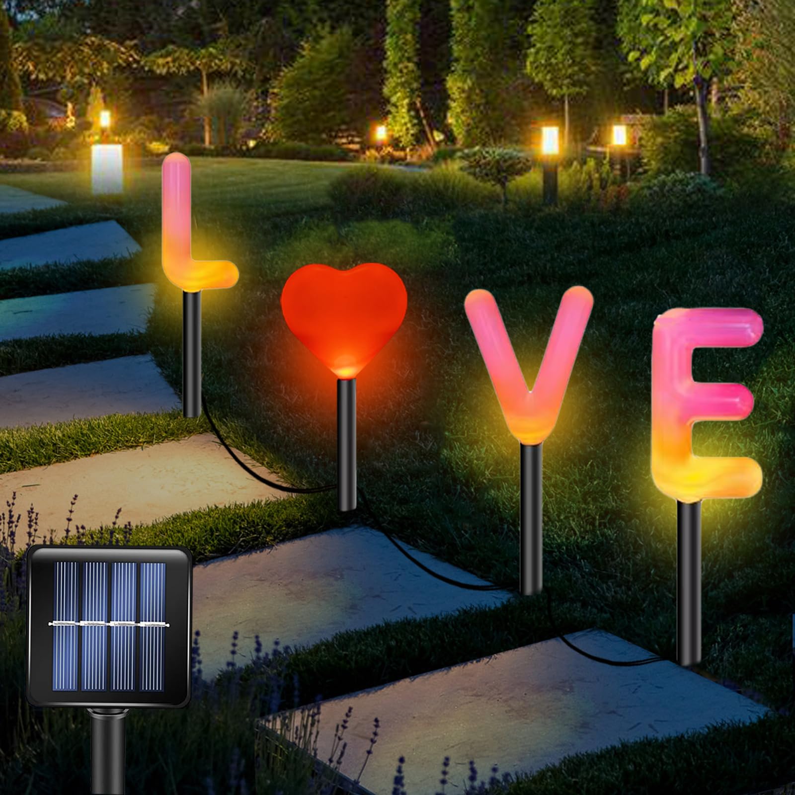 ITICdecor Solar Garden Lights Solar Lights Outdoor Waterproof with 3D Love for Yard Lawn Outside Beach Camping Wedding Festival Ornaments I Love You Gifts for Mom  Women  Grandma(4 in1)