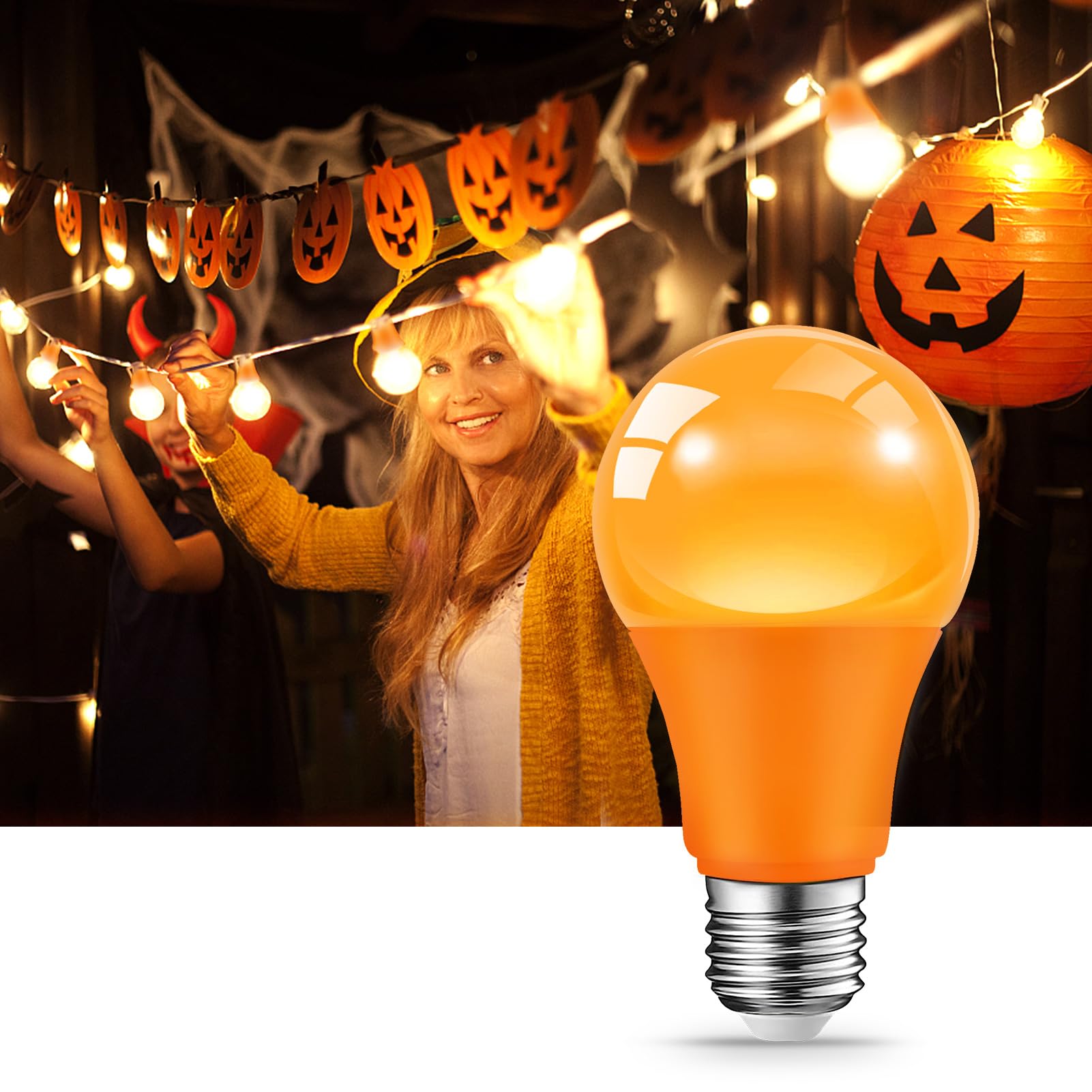 JAHEKS Orange LED Light Bulbs, 9W (60W Equivalent), E26 Base, 2-Pack for Halloween, Christmas, Wedding, Home Decor