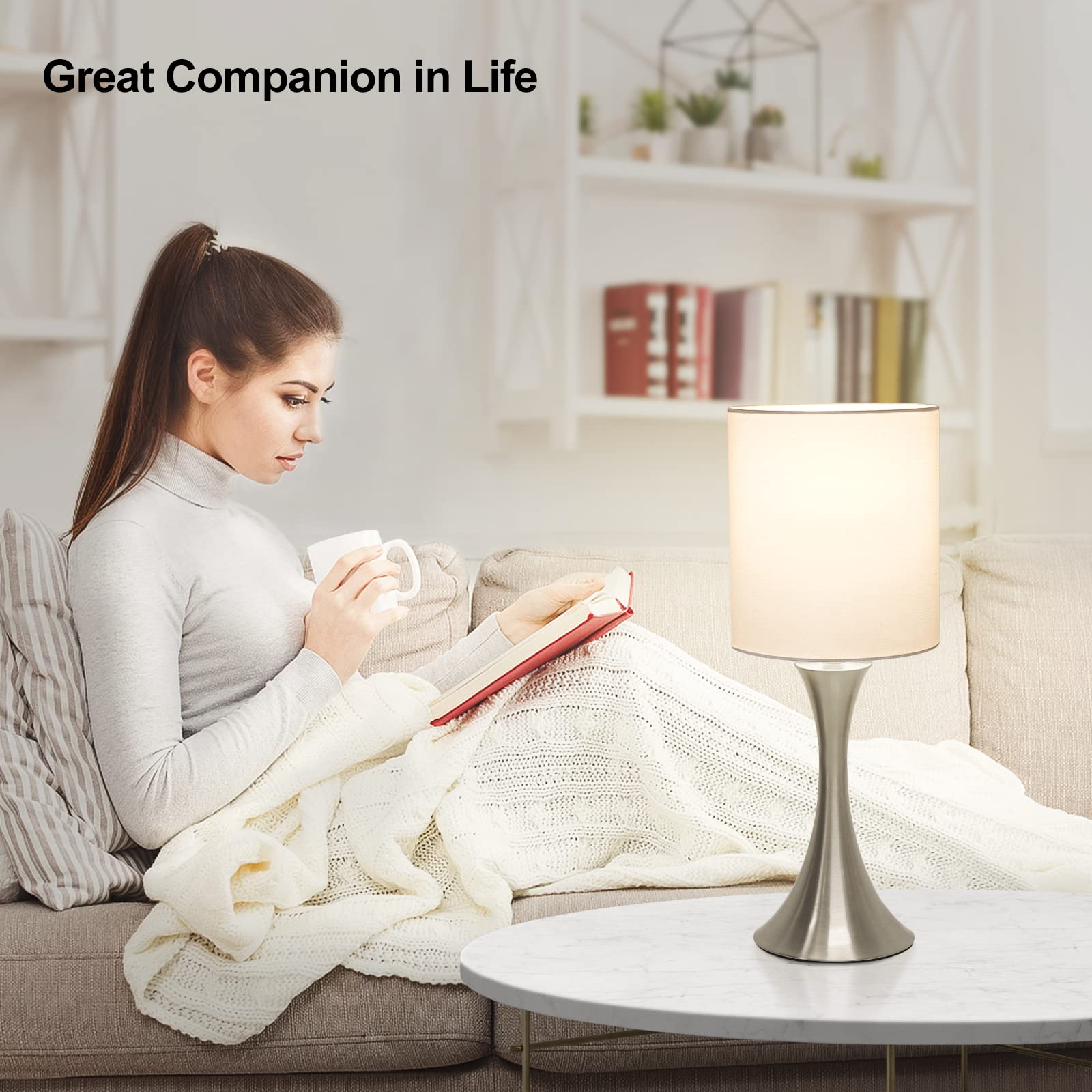 Touch Control Table Lamp, 3-Way Dimmable Bedside Lamp For Living Room, Modern Nightstand Lamp For Bedroom, Silver Table Lamp Wit