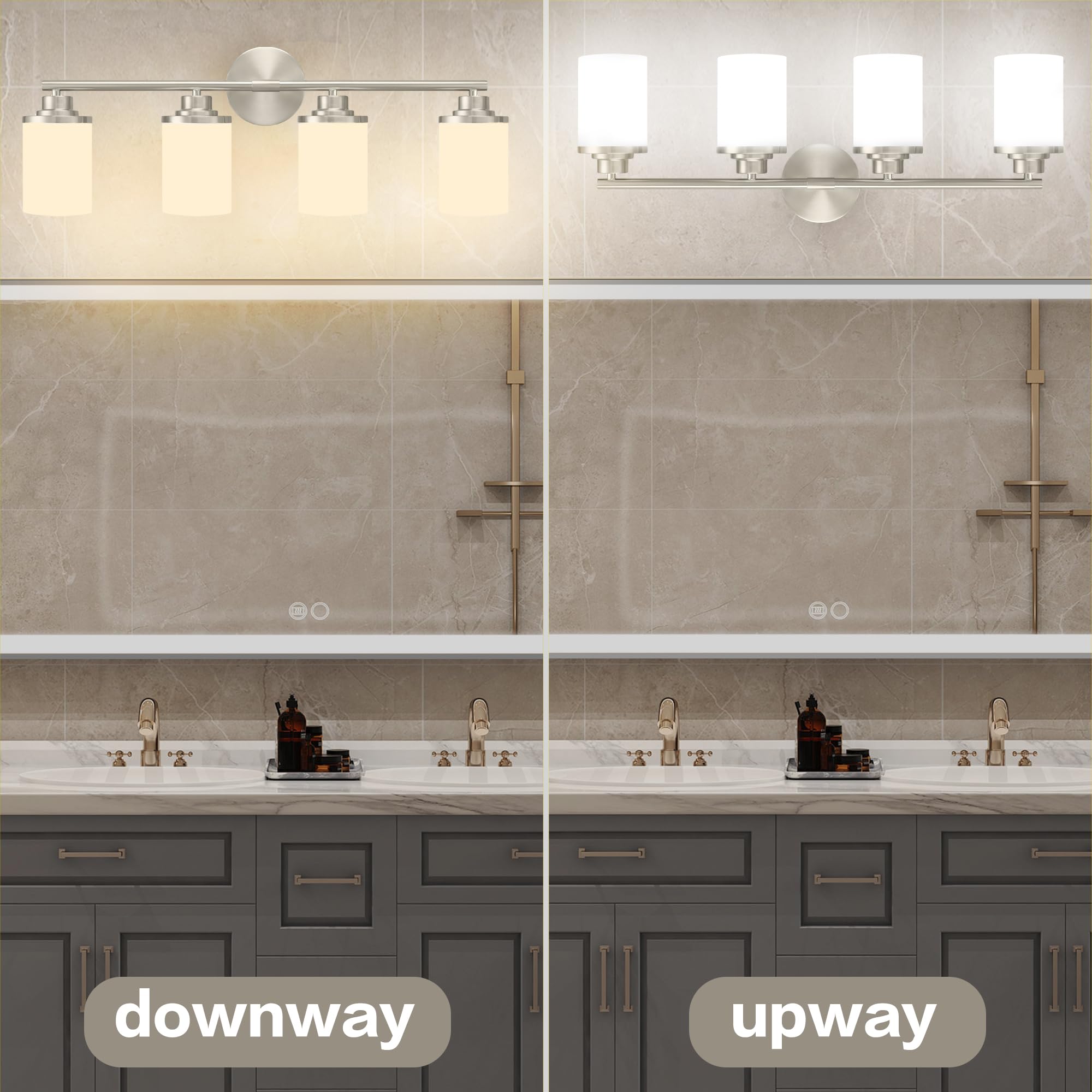 Halialumi Bathroom Light Fixtures,Brushed Nickel Bathroom Lights,4-Light Vanity Light,Bathroom Light Over Mirror,Modern Bathroom Vanity Light Fixture,Bathroom Sconces With Frosted Glass