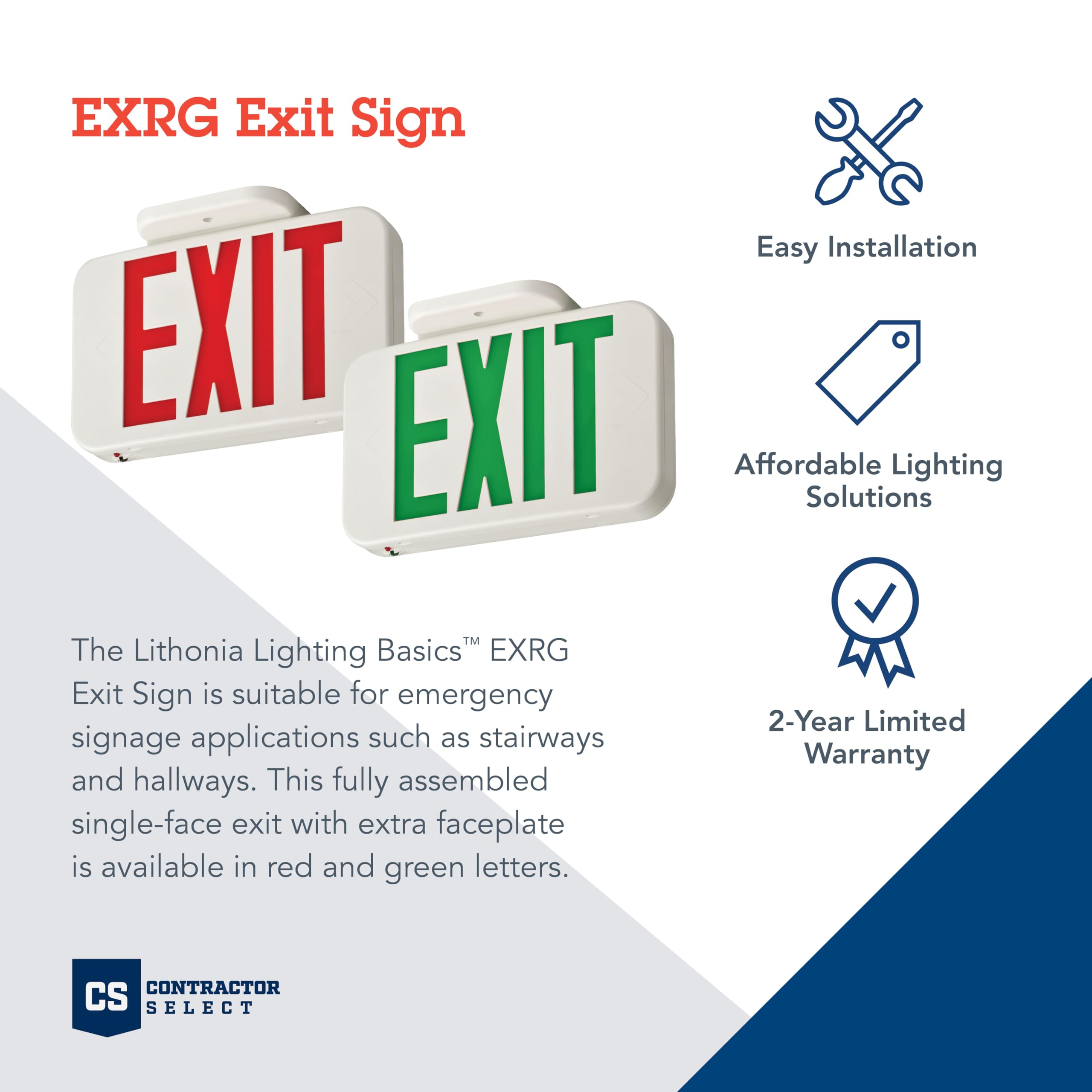 Lithonia Lighting LED Exit Sign, Switchable Red/Green, Thermoplastic, Ni-MH Backup Battery, Model EXRG EL M6