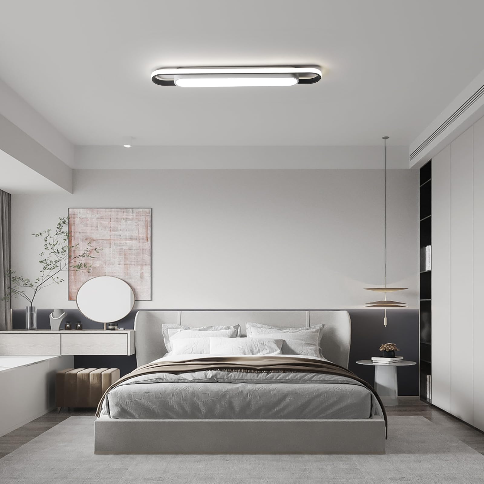 Naroume Modern Led Smart Ceiling Light,28.3'' Flush Mount Ceiling Lamp, 40W Dimmable Linear Metal Chandelier Light Fittings For