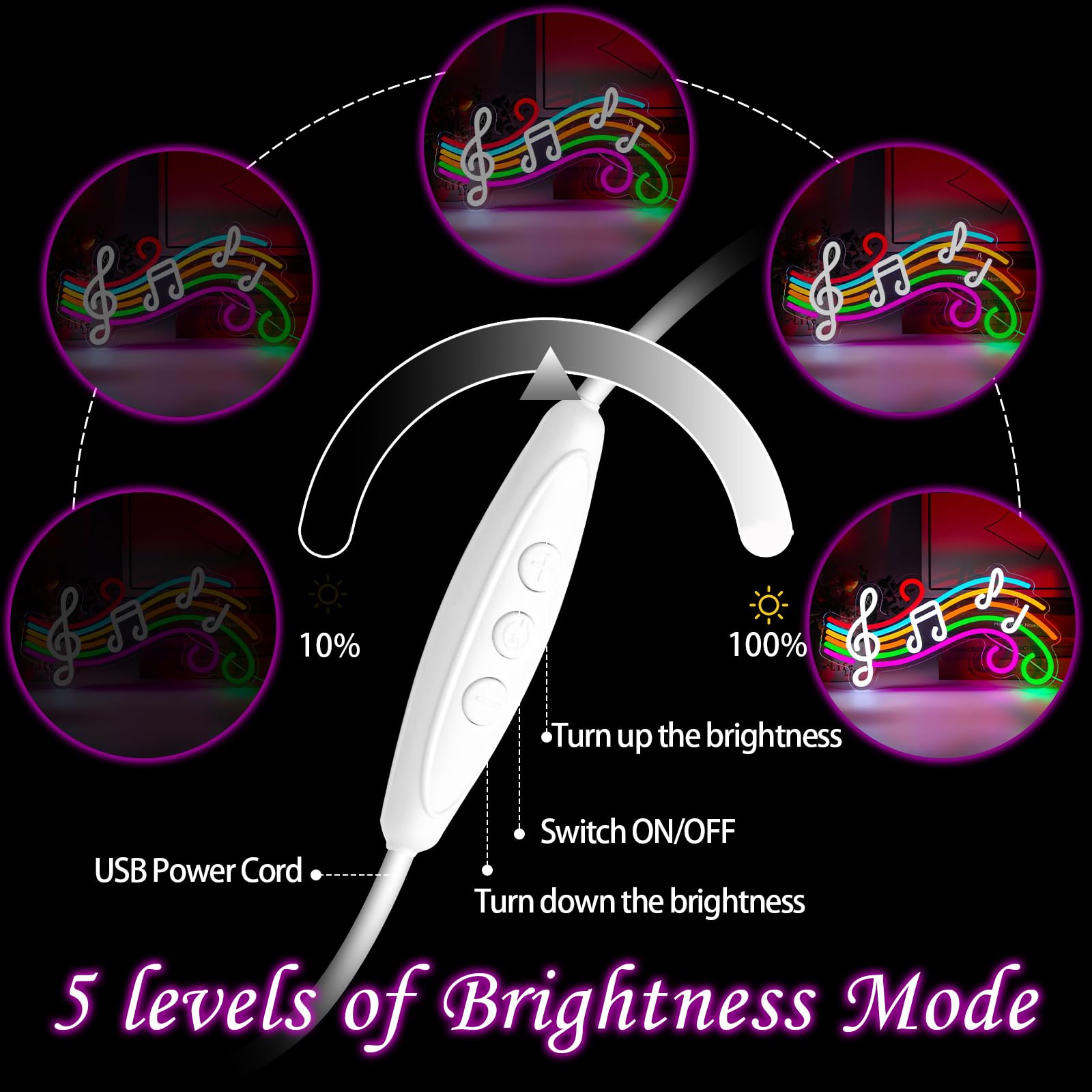 Music Neon Sign Dimmable Musical Note Staff Led Christmas Neon Light For Bedroom Wall Decor Colorful Music Studio Party Birthday Christmas Gifts Kids