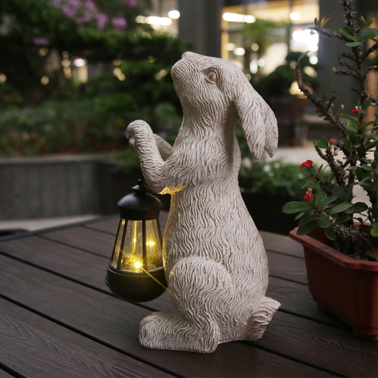 Reyiso Garden Statues Rabbit With Solar Lights-Halloween Decor Clearance Bunny Figurine Outdoor Rabbit Decor For Lawn,Balcony-Ya