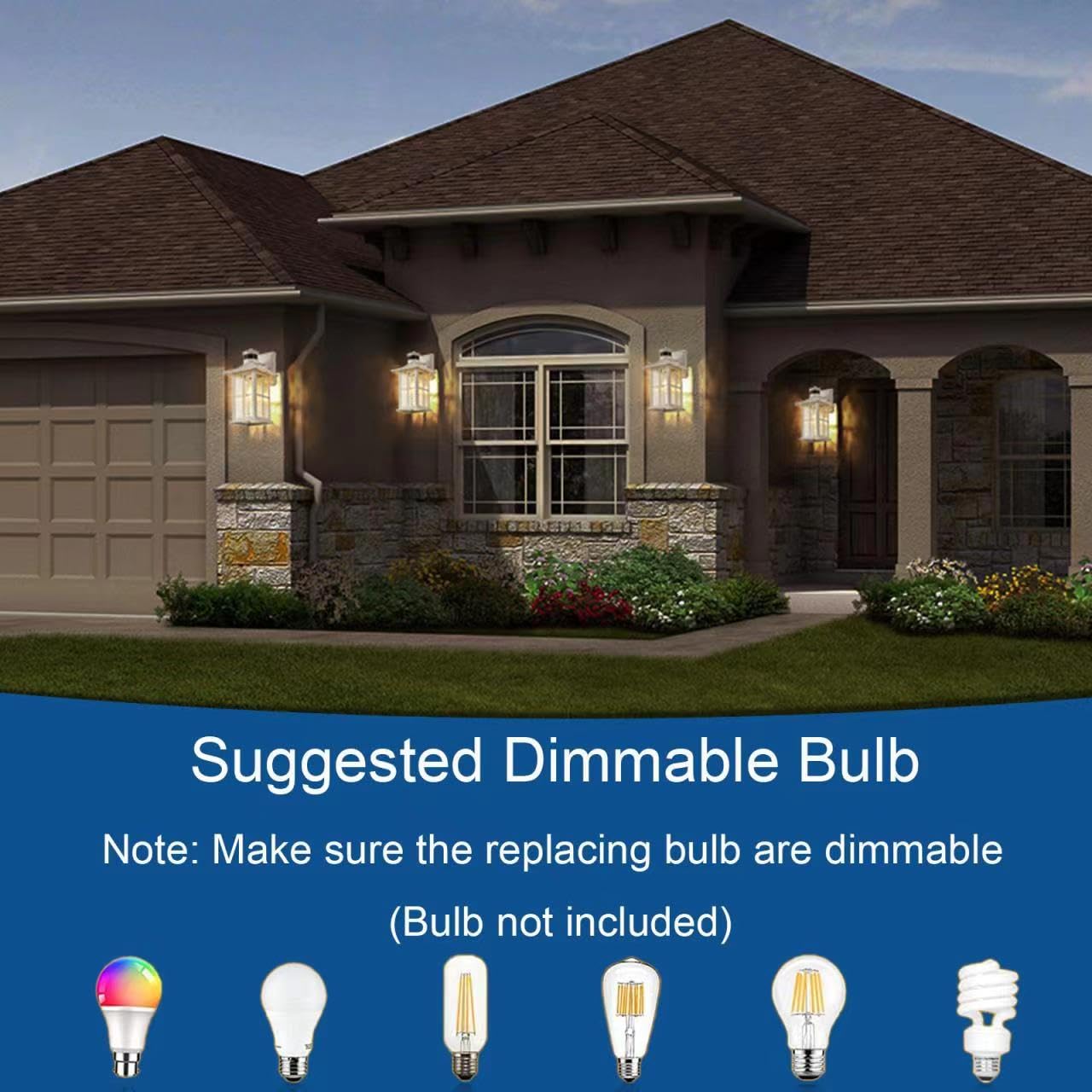 FLEDAVID Motion Sensor Porch Lights, 2 Pack Waterproof Wall Lanterns, White Exterior Sconce for Patio & Front Door