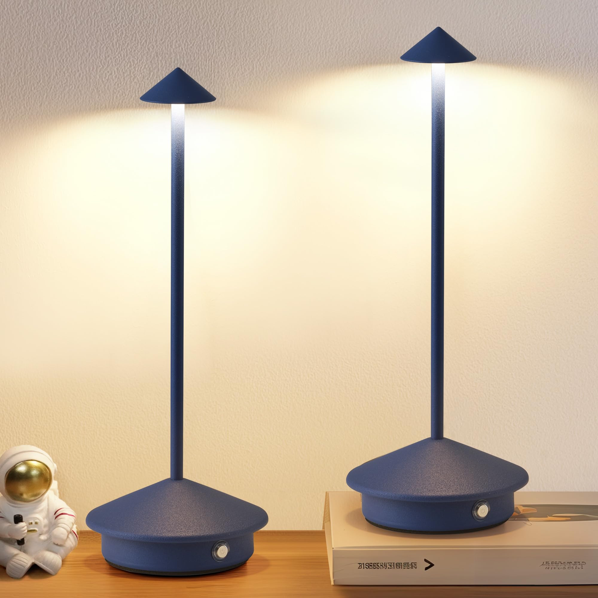 NEWSEE Modern Cordless Table Lamp Set of 2  Portable LED Desk Lamps  4000mAh Rechargeable Battery Operated Lighting for Bedroom Dining Room Restaurant Coffee Shop Outdoor Camping Night Light (Blue)