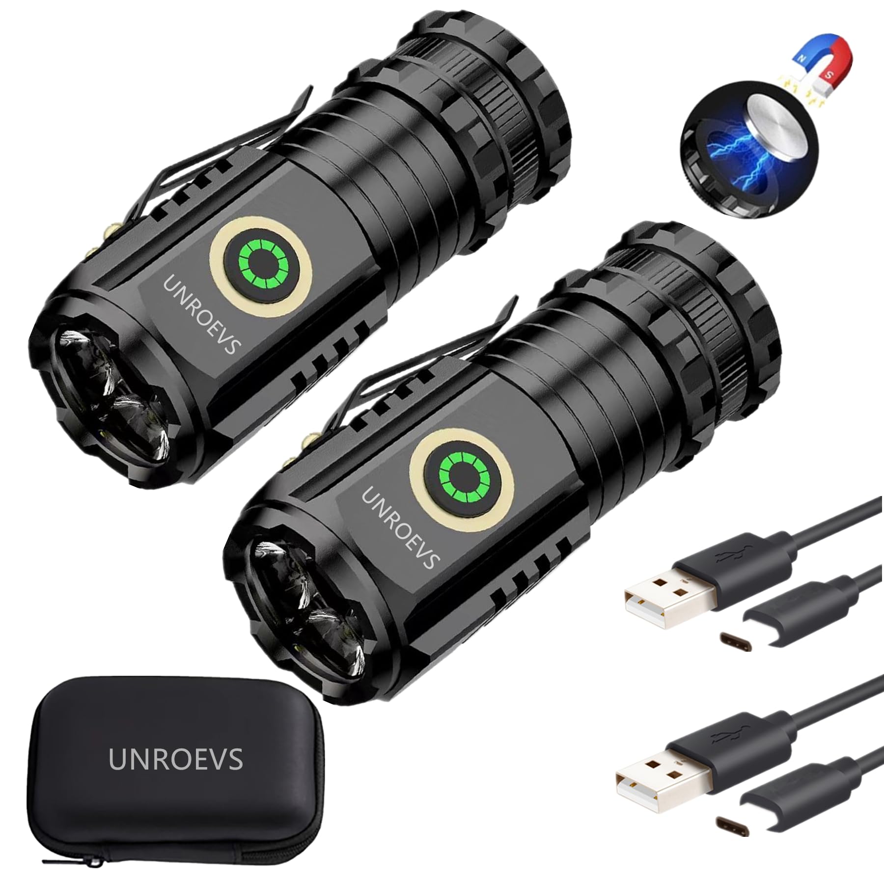 UNROEVS Mini Flashlight 2550 Lumens Rechargeable USB C Charging, Small Flashlights High Lumens 5 Modes, Pocket Flashlight with C