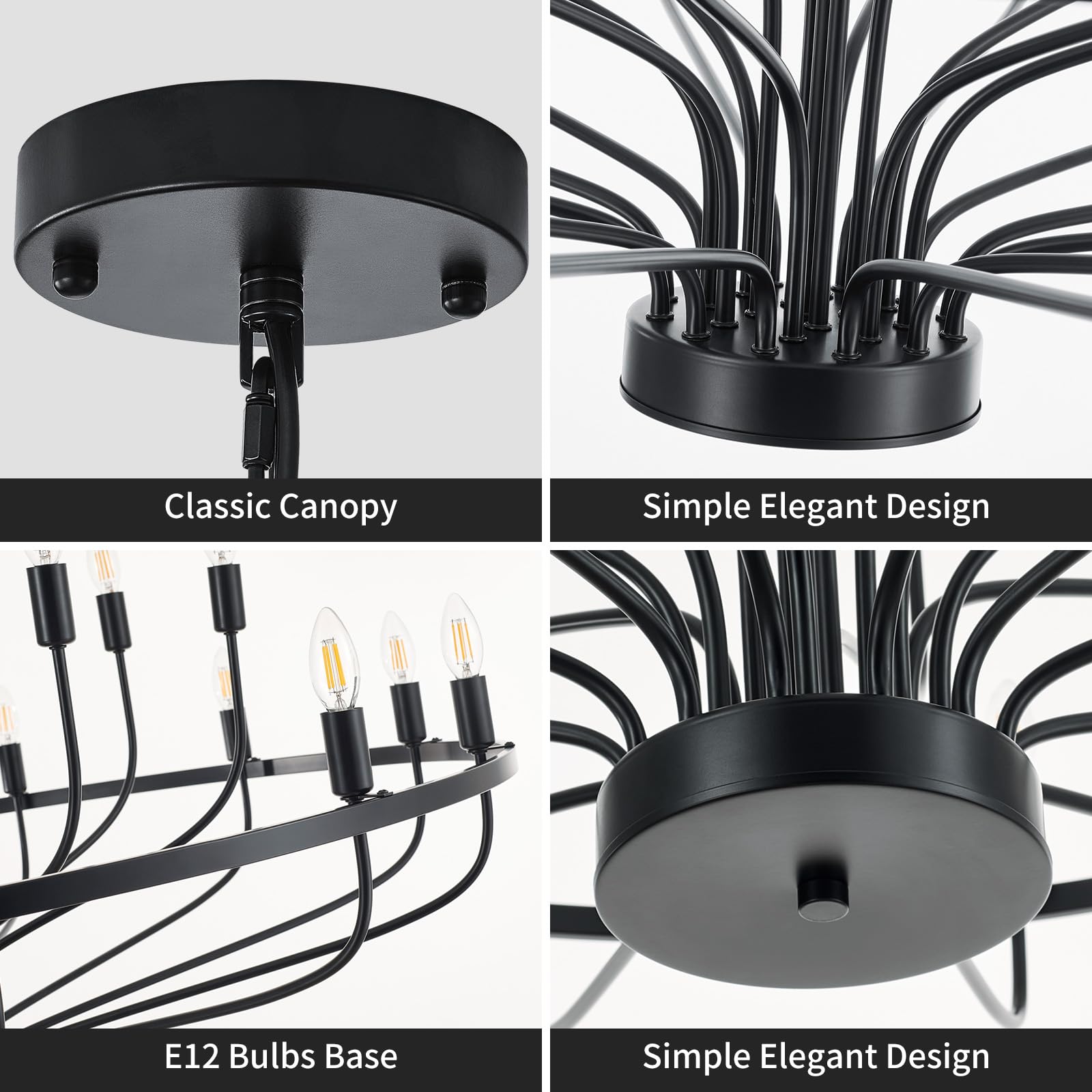 Widluth 47.2'' Large Black Chandelier 24 Light Rustic Industrial Candle Chandeliers Modern Farmhouse Vintage Wagon Wheel Chandel