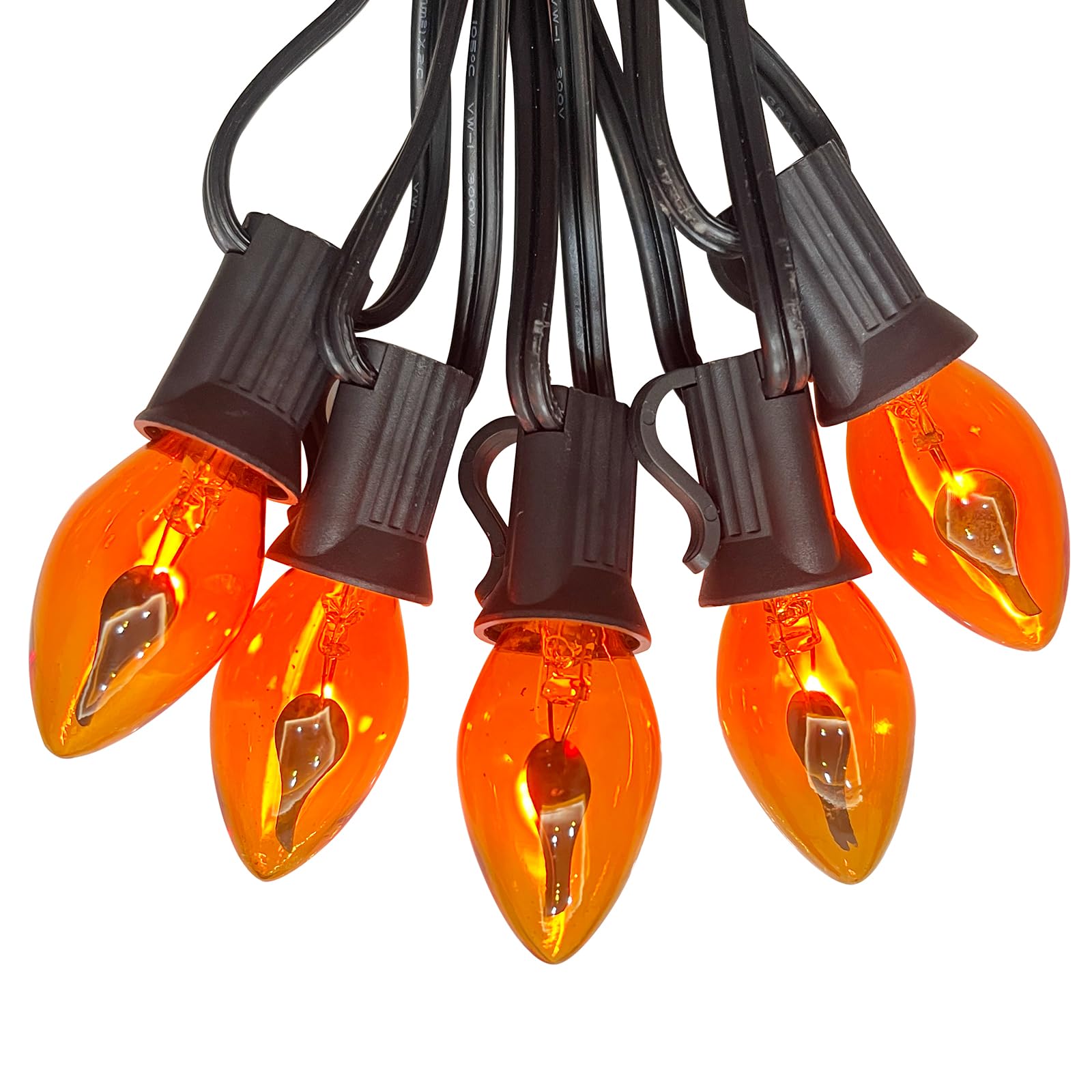 25Ft Orange Halloween Lights Outdoor, C7 Halloween Decorations Lights With 27 Orange Flicker Flame Bulbs, Vintage Christmas Flickering Lights For Patio Garden Party Christmas Tree Decor-Black Wire