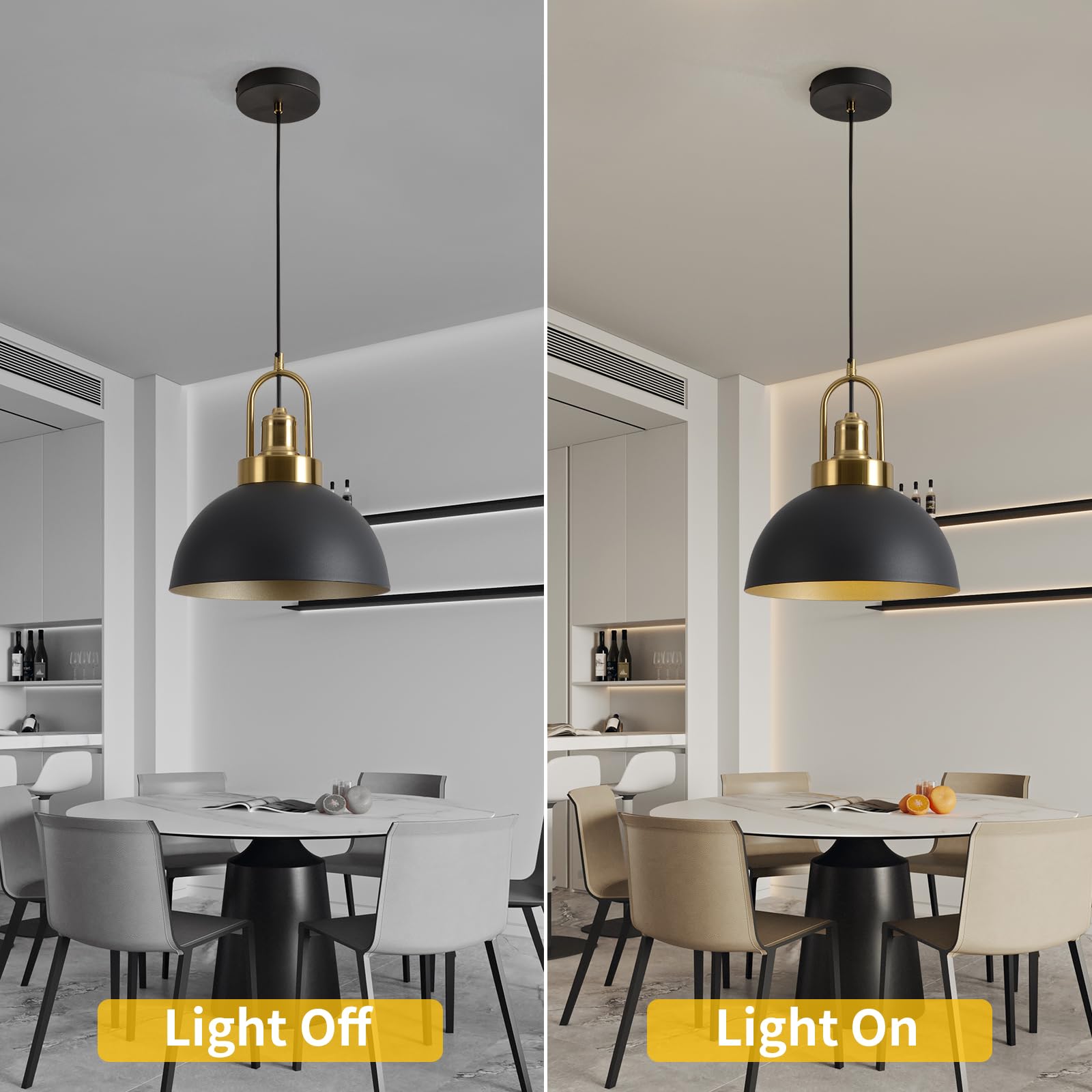 YHANFENGCY Vintage Pendant Light 9.84" Black & Gold, Brass Socket, 78.74" Line, Ideal for Kitchen Island, Dining Room, Bedroom, Model A290-