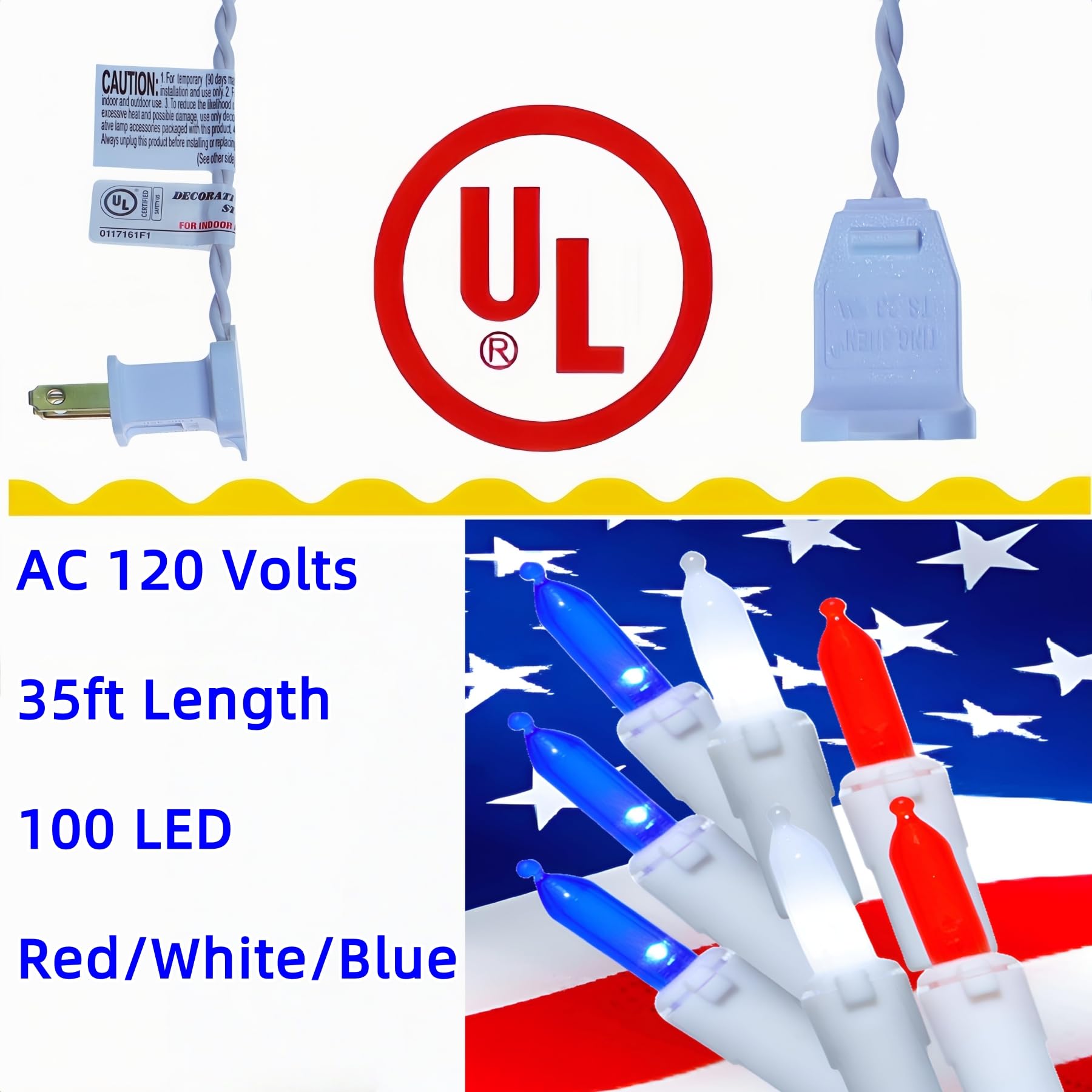 Jinbest Red White And Blue Christmas Lights, Ul Certified And Commercial Grade 100 Led Christmas Decorations String Lights, For