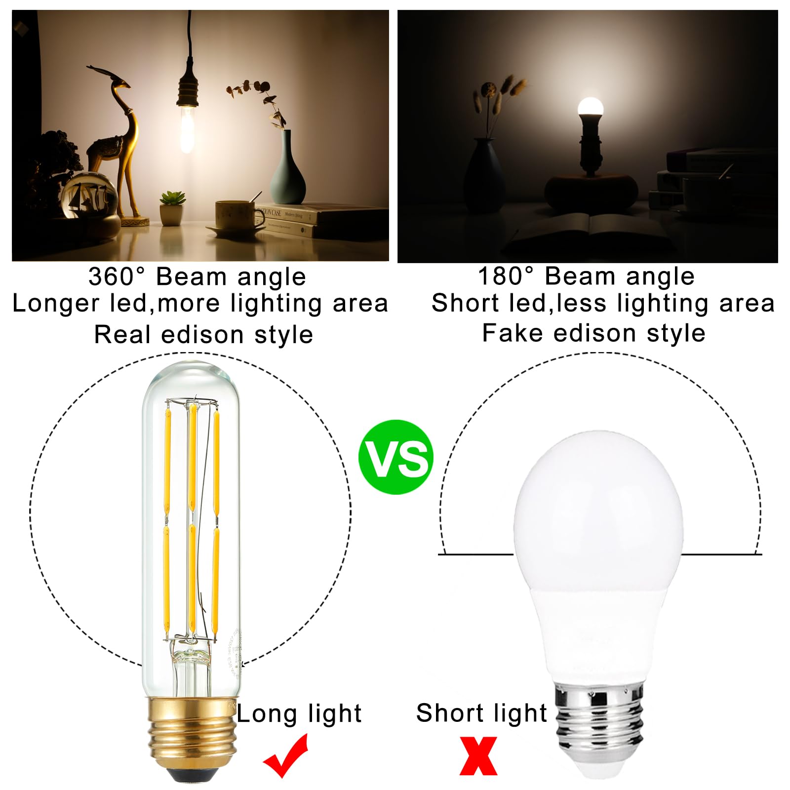 Arberlic 5 Inch Tubular Light Bulb,6W T10 Led Bulb Equivalent E26 Led Bulb 60 Watt Dimmable,Neutral White 4000K,600Lm,Cri85+,Ac1