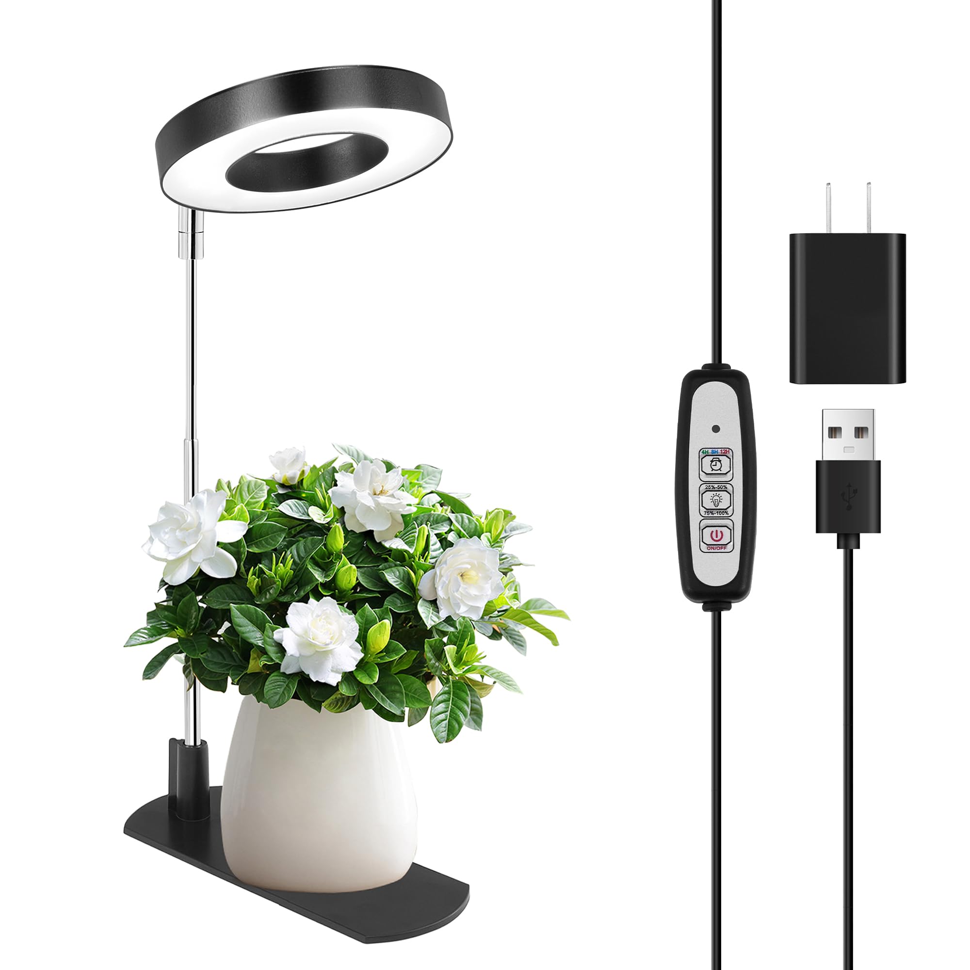 LBW Grow Light for Indoor Plants, Full Spectrum Halo Plant Grow Light with Base, Height Adjustable Plant Growing Lamp with Auto 
