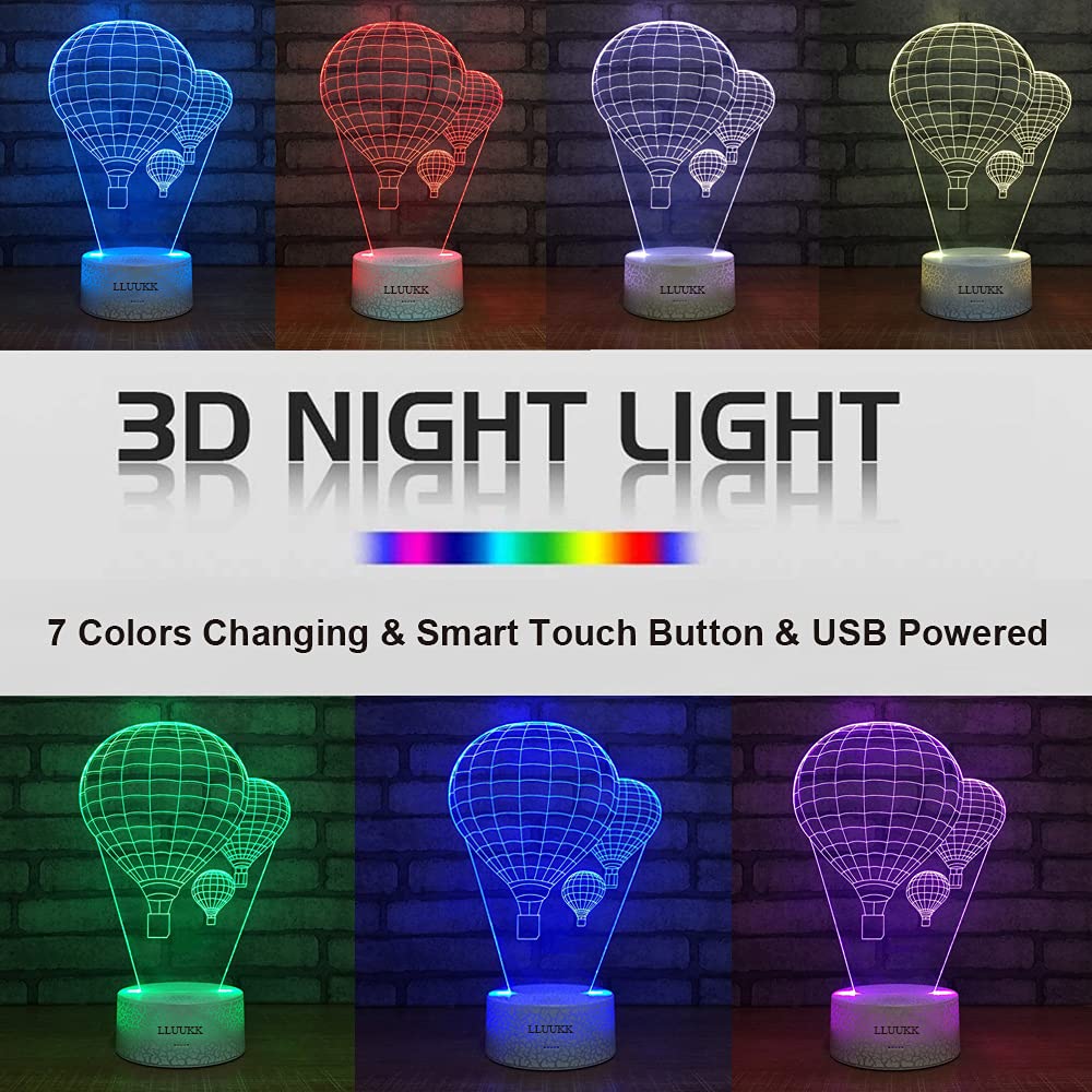 Hot Air Balloon Night Light 3D Visual Led Desk Lamp Fire Balloon Toy Household Home Room Decor 7 Colors Change Touch Table Light