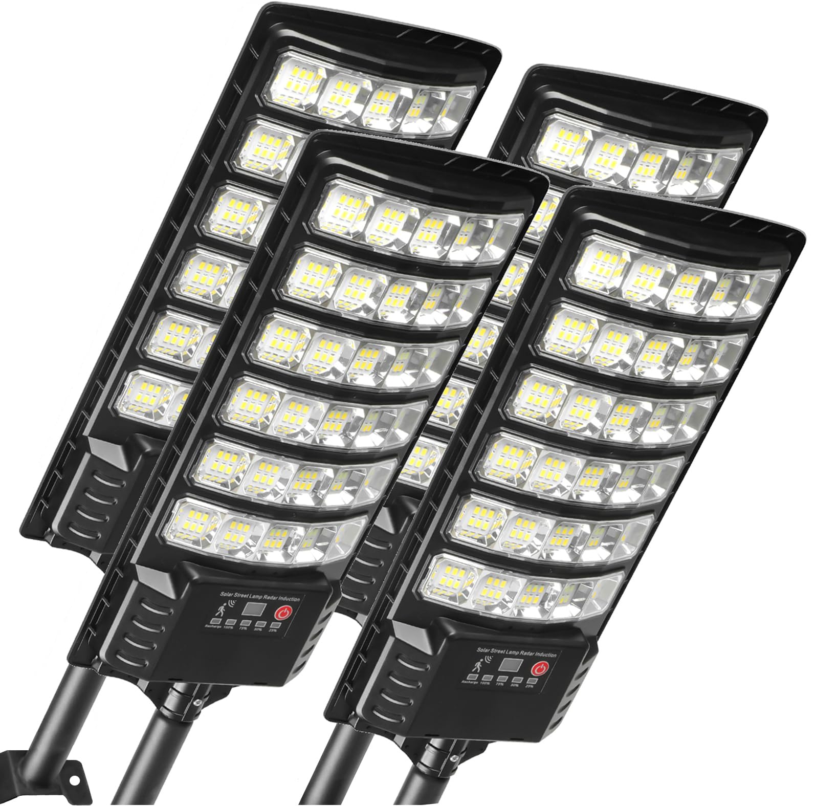 AITERMOND 4-Pack Solar Street Lights, 50000lm, IP66 Waterproof, Dusk to Dawn, 6500k, Remote Control, Black, Model AIT30G