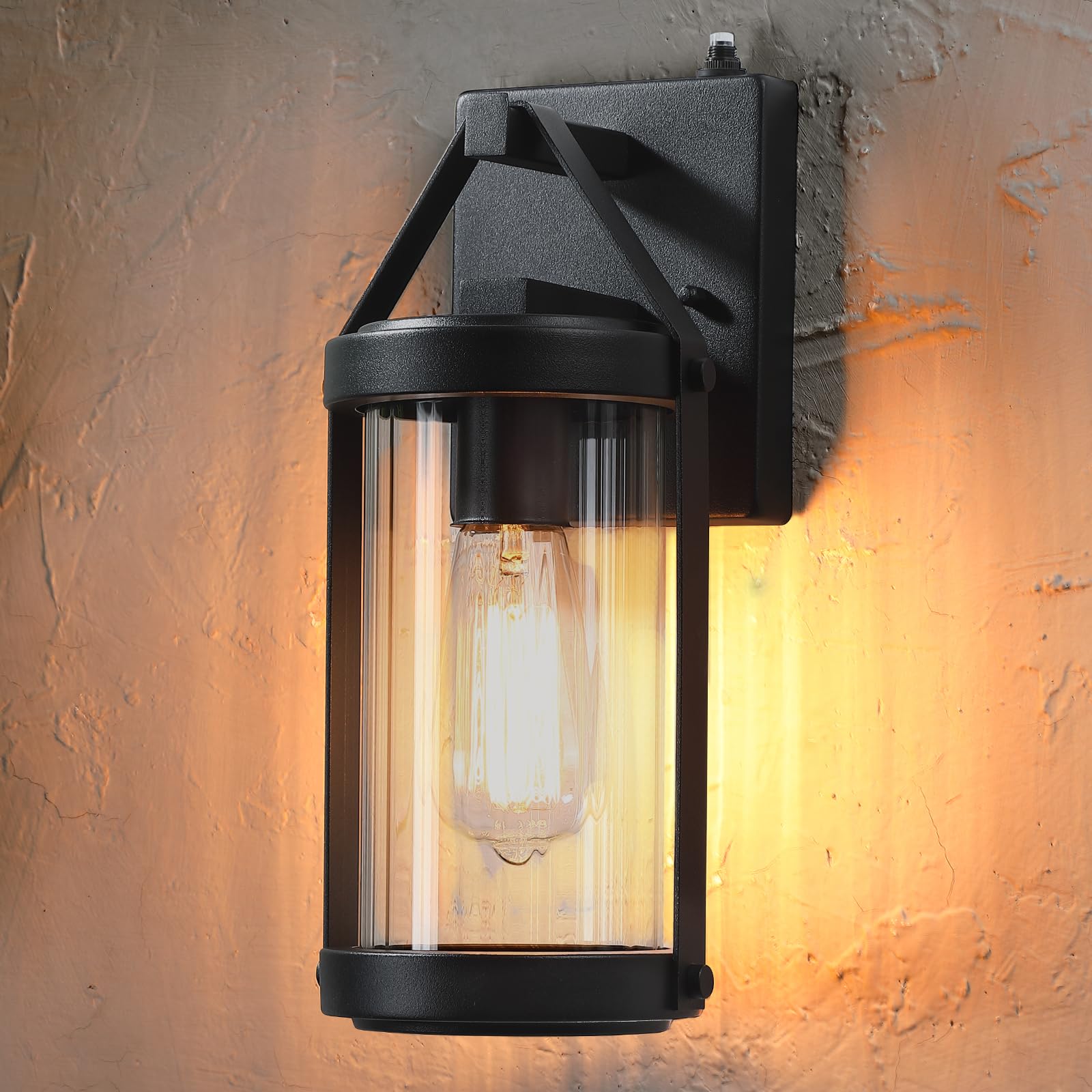 LONEDRUID Outdoor Wall Sconce Lighting - 2 Pack Black Dusk to Dawn Sensor Waterproof Fixtures for Porch, Garage, Patio, Entryway
