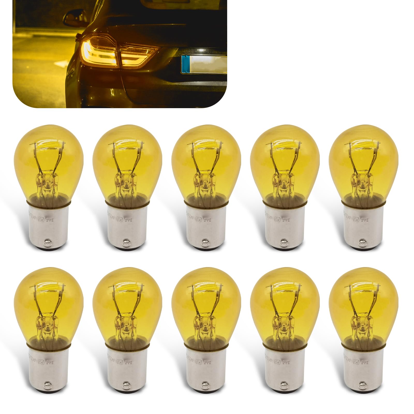 Flygun 1157 P21/5W S25 BAY15D Bulb, Double Tail Brake Lamp, 10 PCS, Yellow, Model FUNSCD2020YE-10PCS