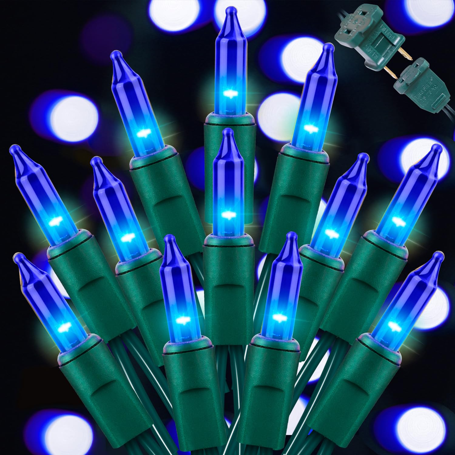 Lamphome Blue Christmas String Lights  100 Ct 20Ft Incandescent Mini Fairy Lights Set  Ul Certified Green Wire Lights For Indoor Outdoor Halloween Holiday Home Xmas Tree Patio D?Cor