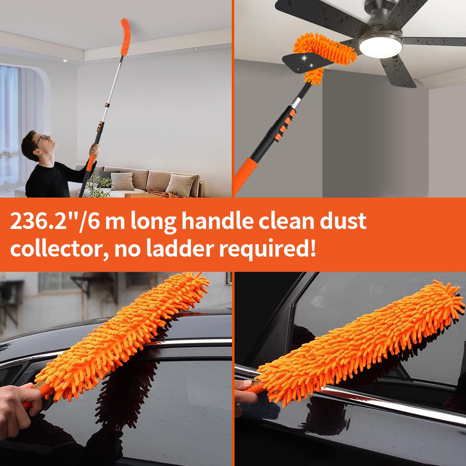 Generic Light Bulb Changer - 26FT Telescopic Extension Pole, Aluminum, Orange, Model BC-RCHLC-001, Ideal for High Ceilings and Recessed Lights